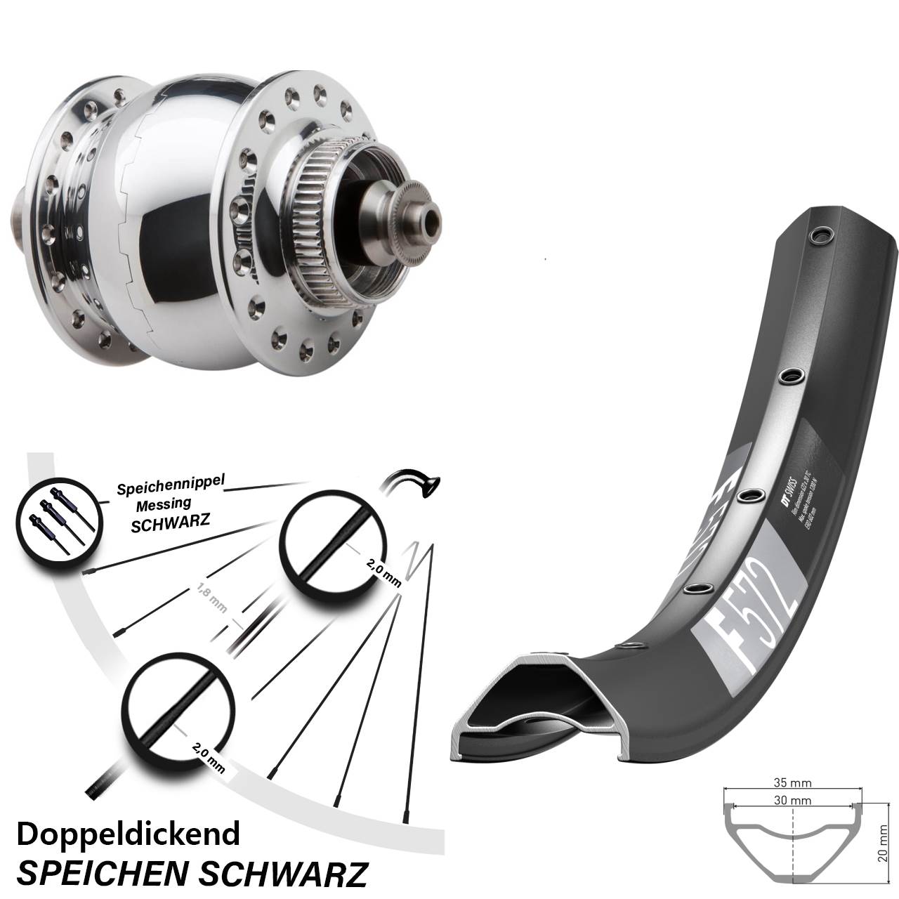 Disc Laufrad mit Nabendynamo QR 650B DT Swiss F 572 SON delux
