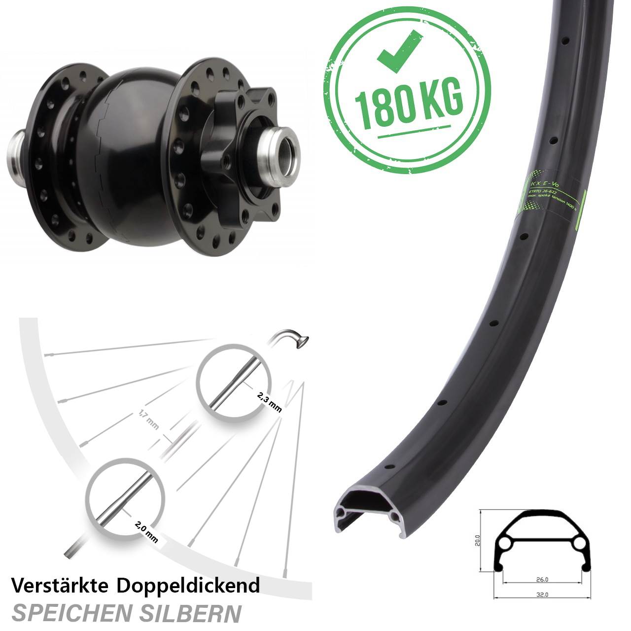 29 Zoll KX Evo SON 28 Dynamo-Vorderrad 6-Loch 12x110 Boost