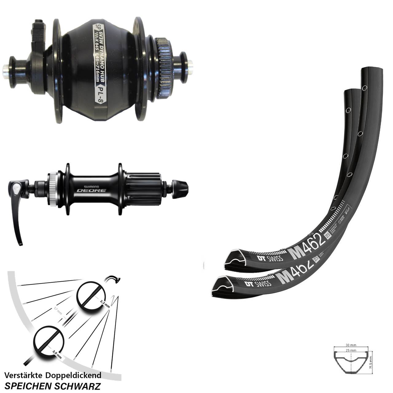 29 Zoll Laufradsatz QR DT Swiss M462 SP PL-8 Shimano Deore FH-M6000 8-11 fach