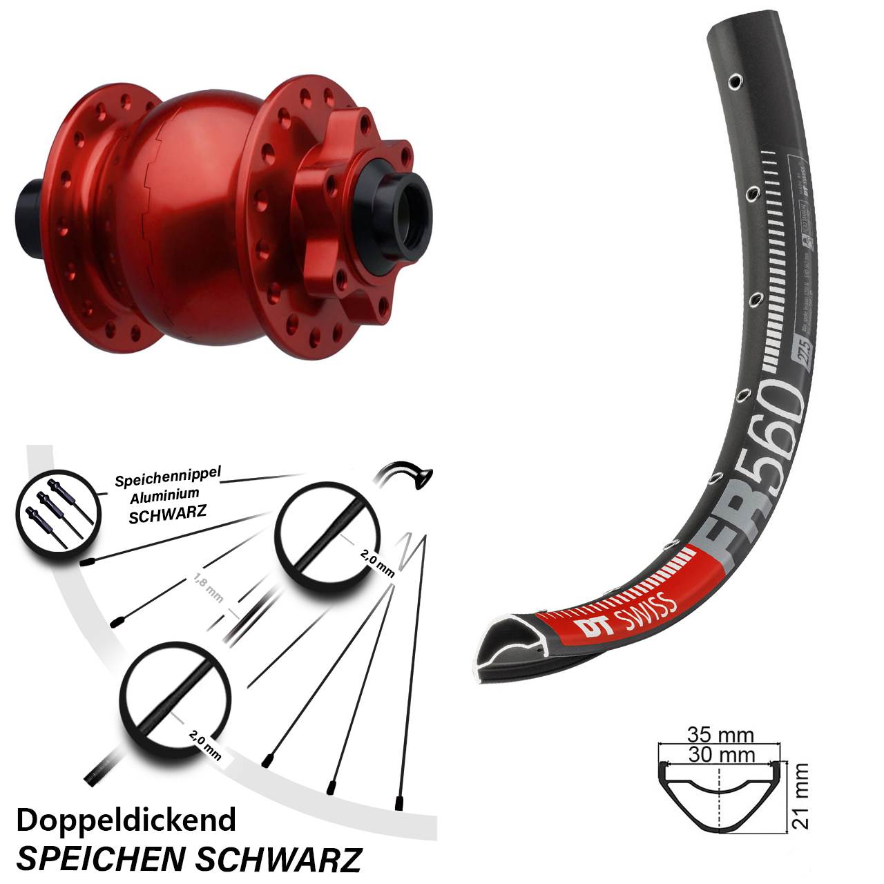 26 Zoll DT Swiss FR560 SON 28 rot Disc Nabendynamolaufrad 15x110 Boost