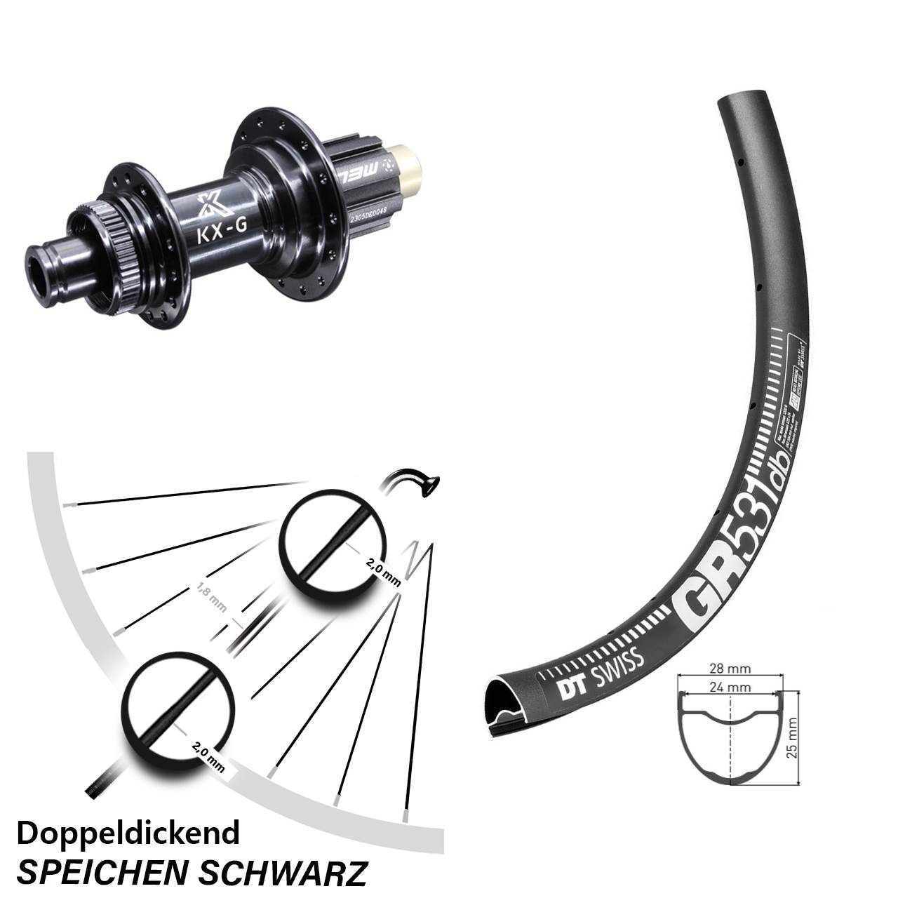 DT Swiss GR 531 Disc Hinterrad 28 Zoll KX-G 12x142 mm Campagnolo N3W Centerlock Steckachse