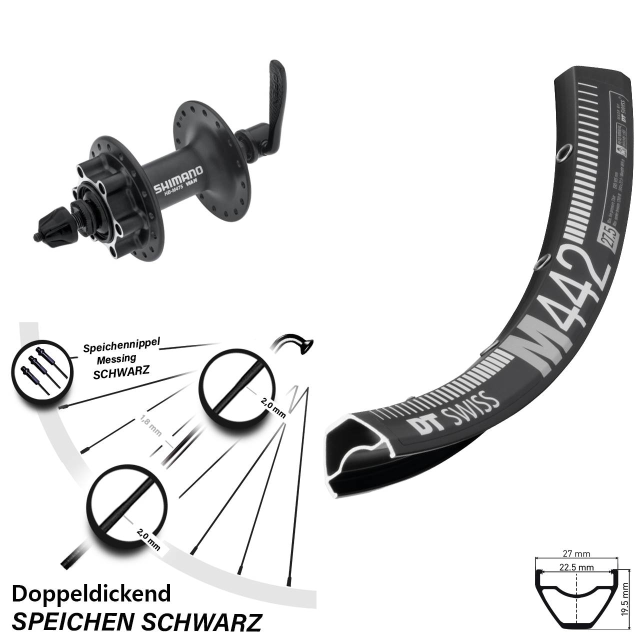 Disc Vorderrad für Schnellspanner 28 Zoll DT Swiss M 442 Shimano Alivio