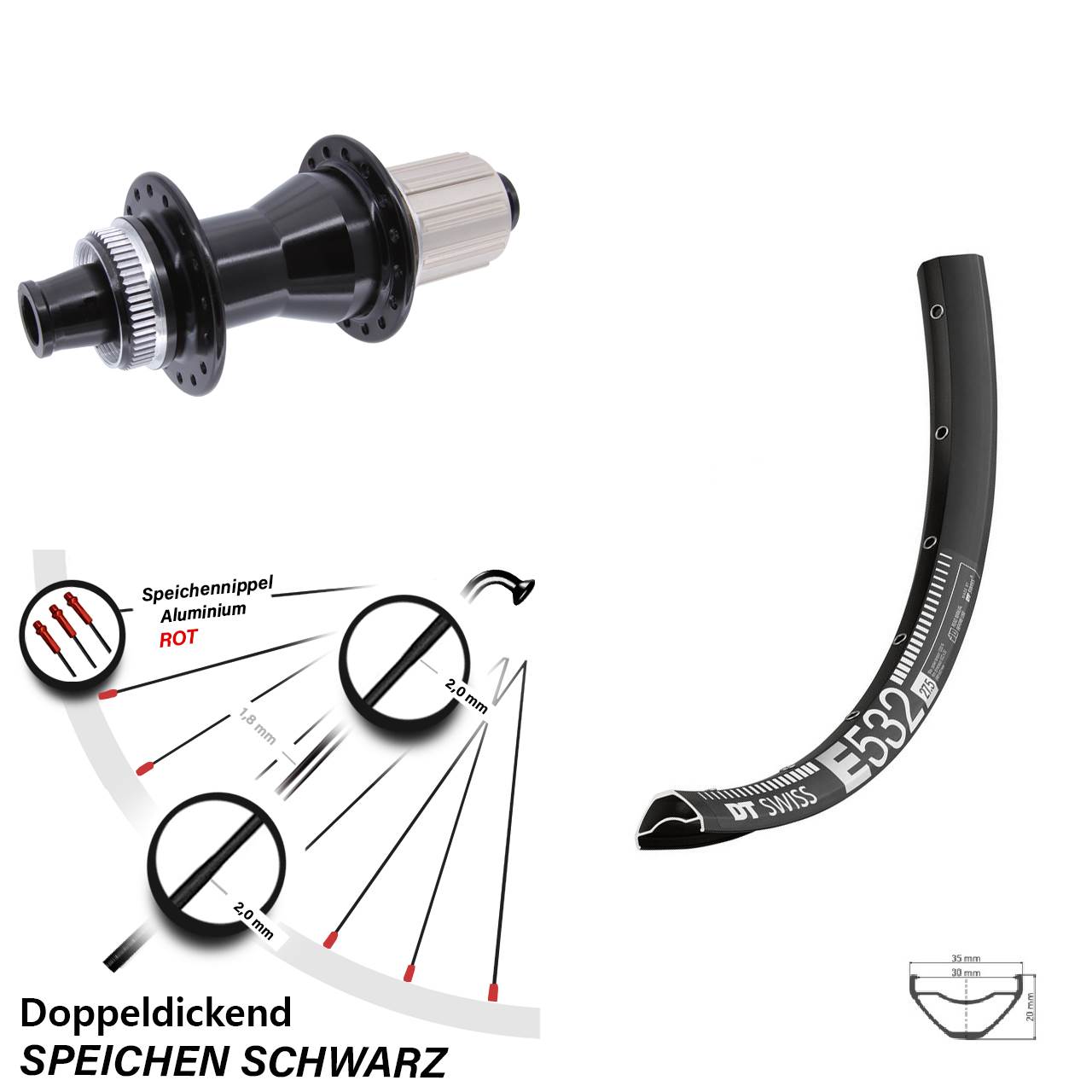 29 Zoll DT Swiss E 532 Novatec CL142 Disc Laufrad 12x142 8-12 fach