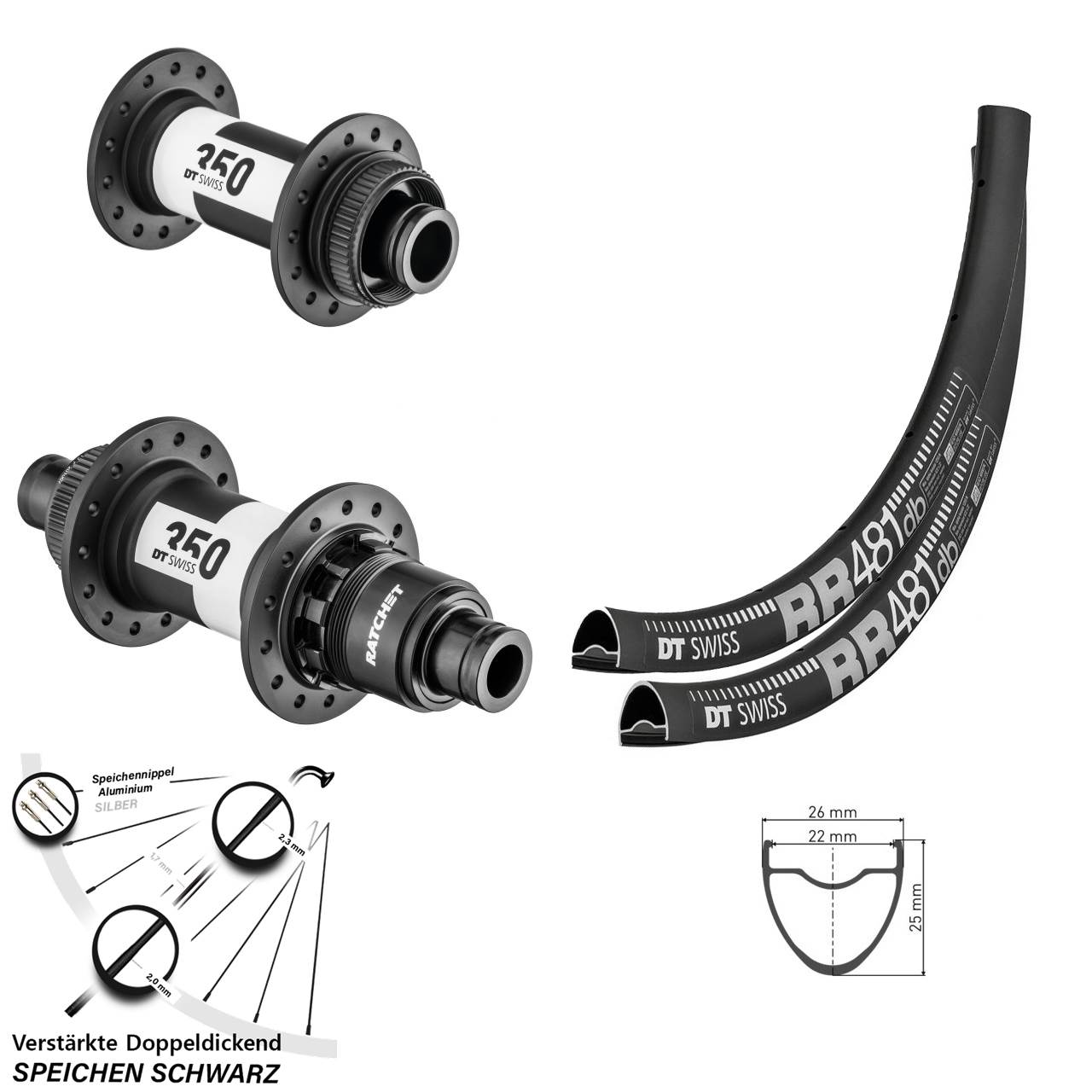 28 Zoll DT Swiss RR481-350 Laufradsatz Centerlock 15x100 12x142 XDR 11-12 fach