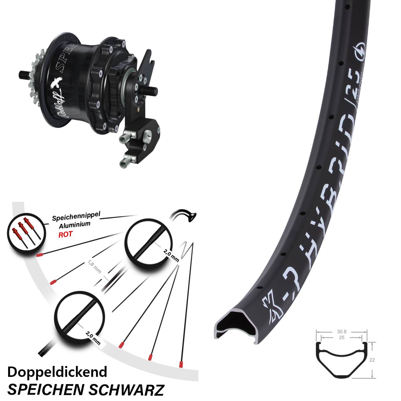 Hinterrad 26 Zoll KX R Hybrid 25 Rohloff Speedhub 500/14 TS DB OEM2 schwarz