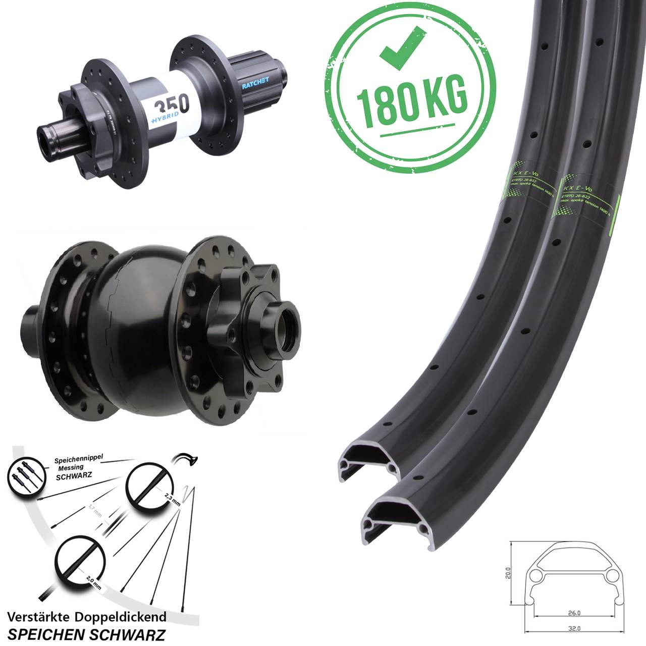 20/27,5 Zoll KX Evo DT Swiss 350 Hybrid SON 28 Disc Laufradsatz 15x110 12x148 8-11 fach