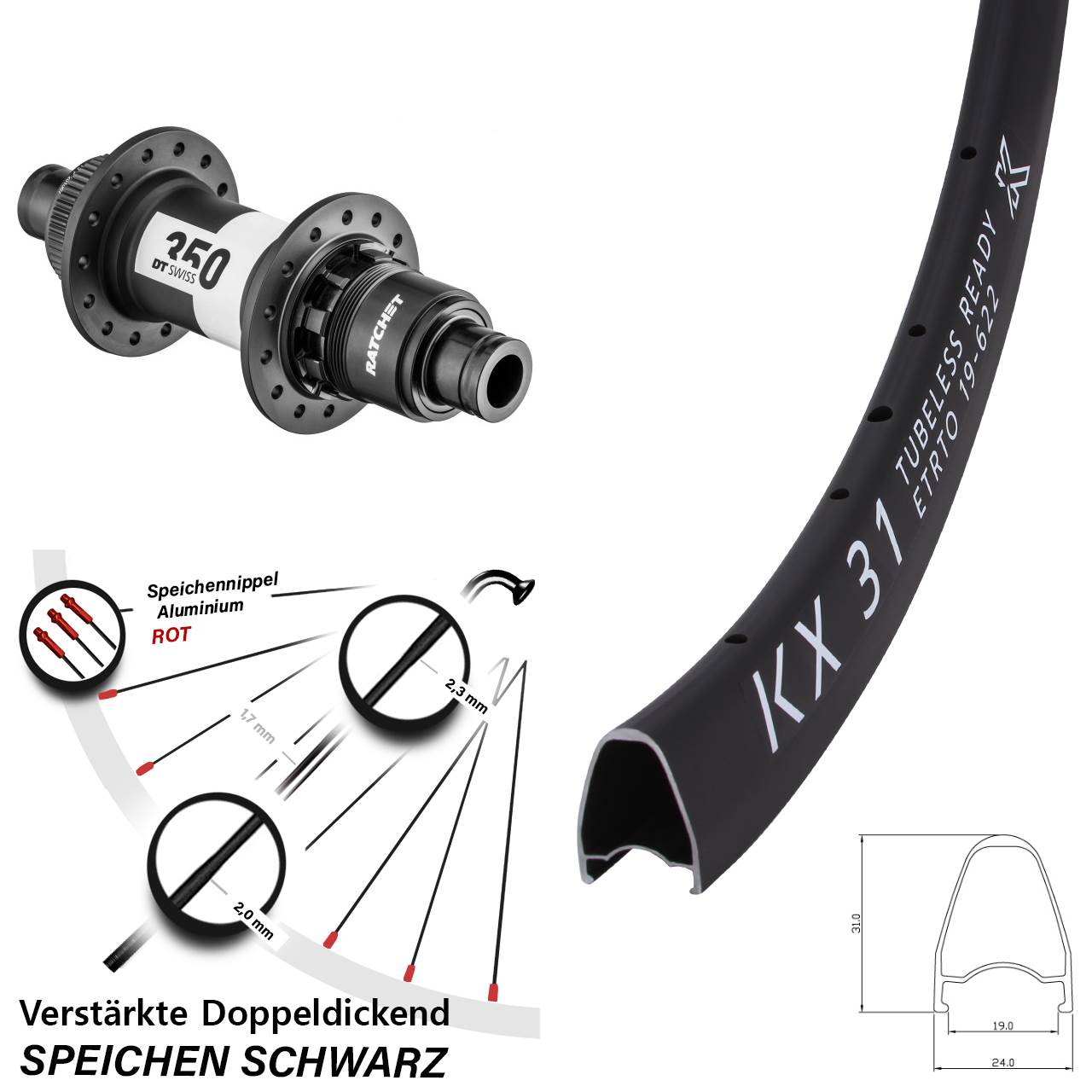 KX31 DT Swiss 350 28 Zoll Disc Laufrad 12x142 SRAM XDR