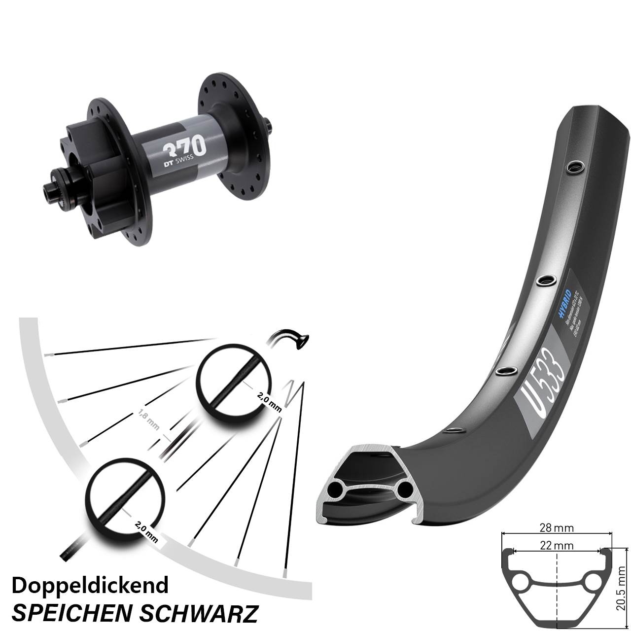 Vorderrad 27,5 Zoll DT Swiss U 533-370 6-Loch QR