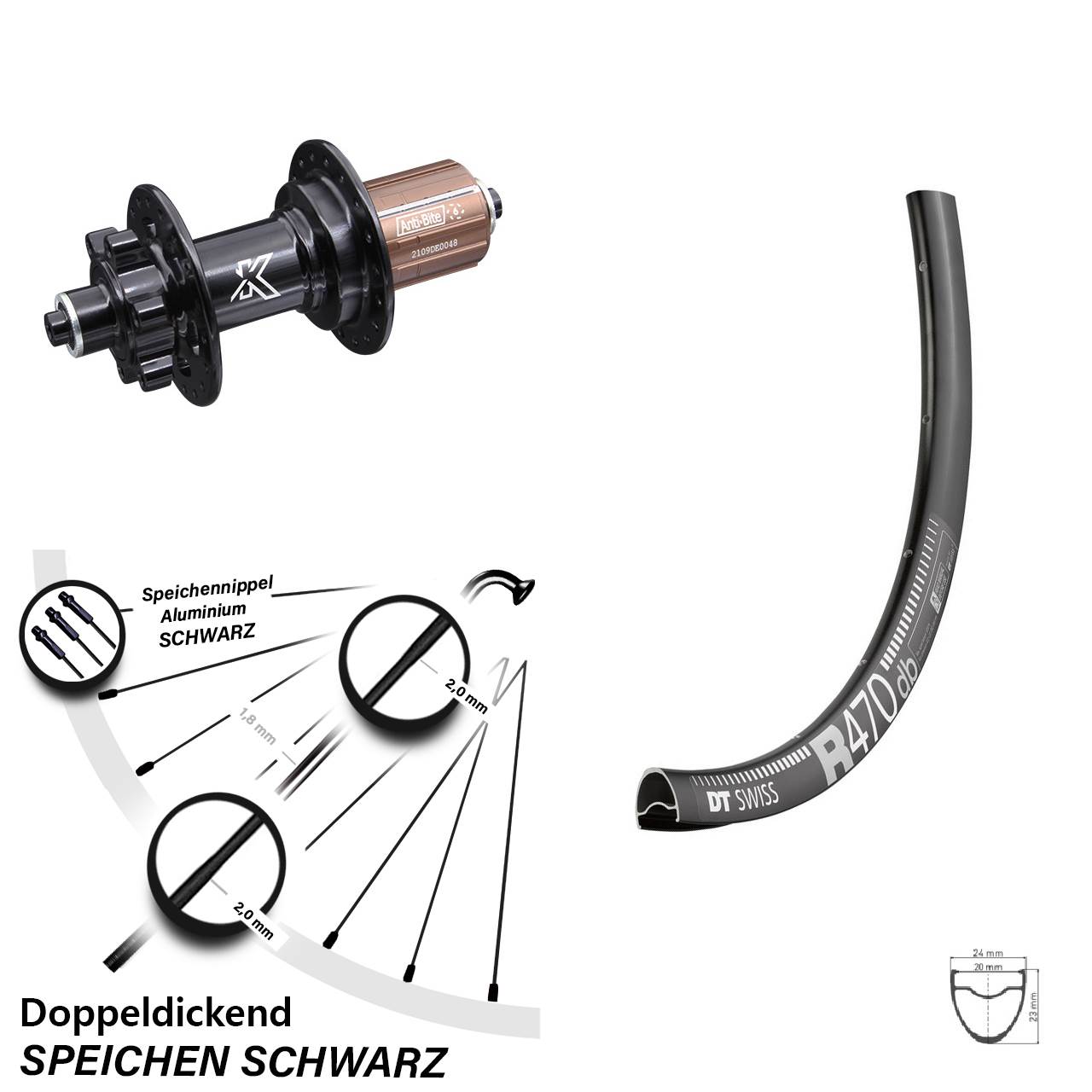 28 Zoll DT Swiss R 470 KX-M Hinterrad 6-Loch für Schnellspanner 8-12 fach
