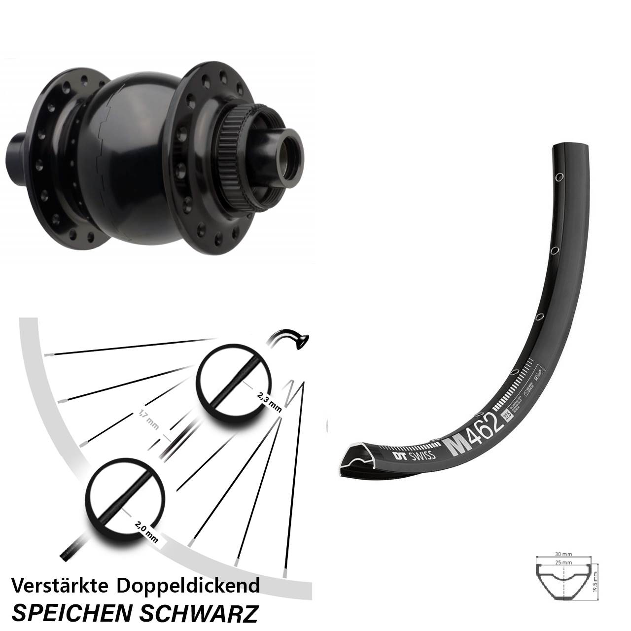 Boost 29 Zoll Nabendynamovorderrad Centerlock 15x110 DT Swiss M462 SON 28