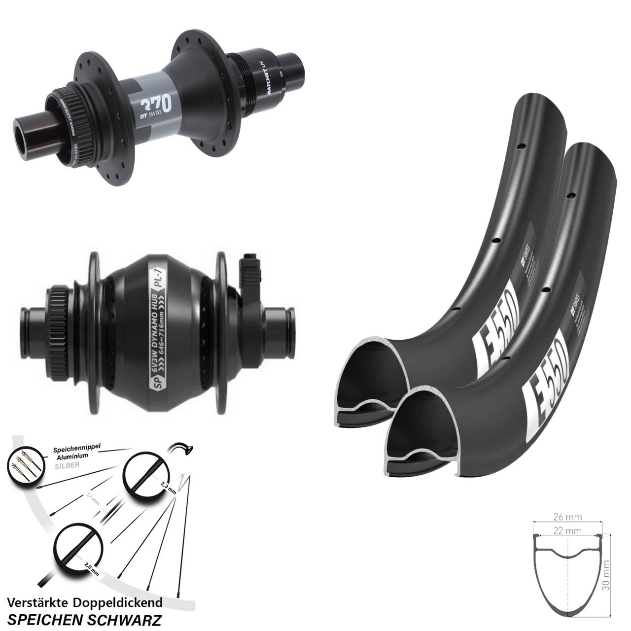 Disc Laufrad-Satz 28 Zoll DT Swiss E550 370 Shutter Precision PL-7 SRAM XDR 12x100/142