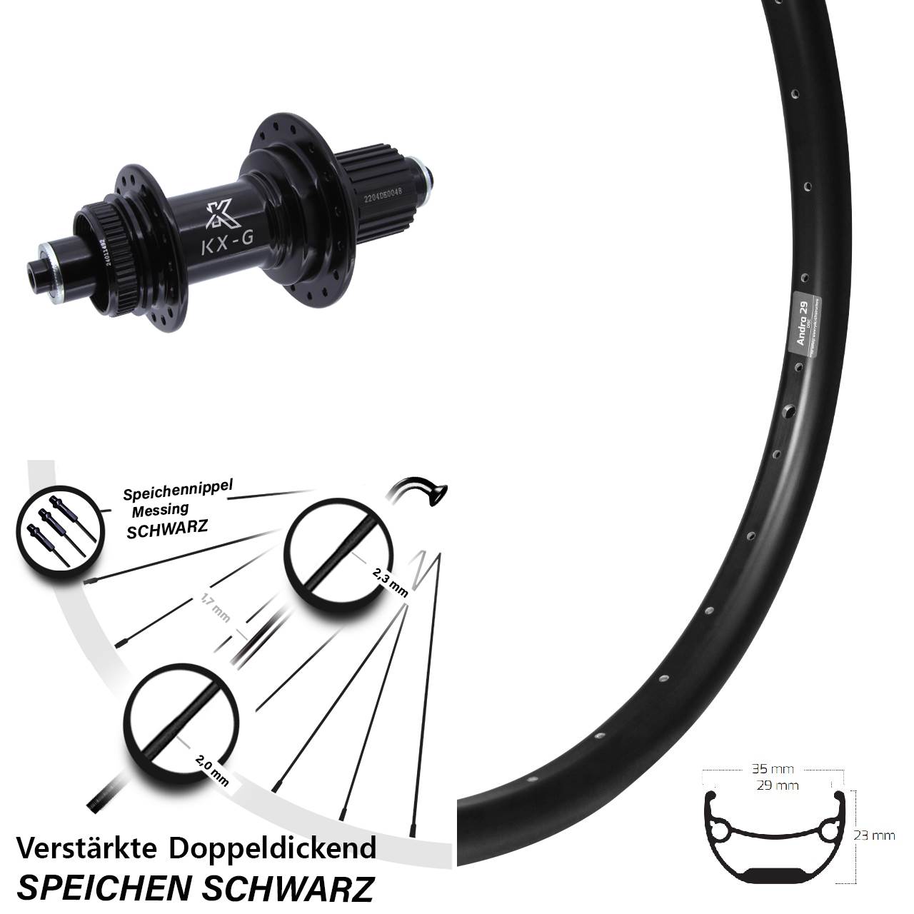29 Zoll Ryde Andra KX-GS verstärkt Disc Hinterrad für Schnellspanner Shimano Micro Spline