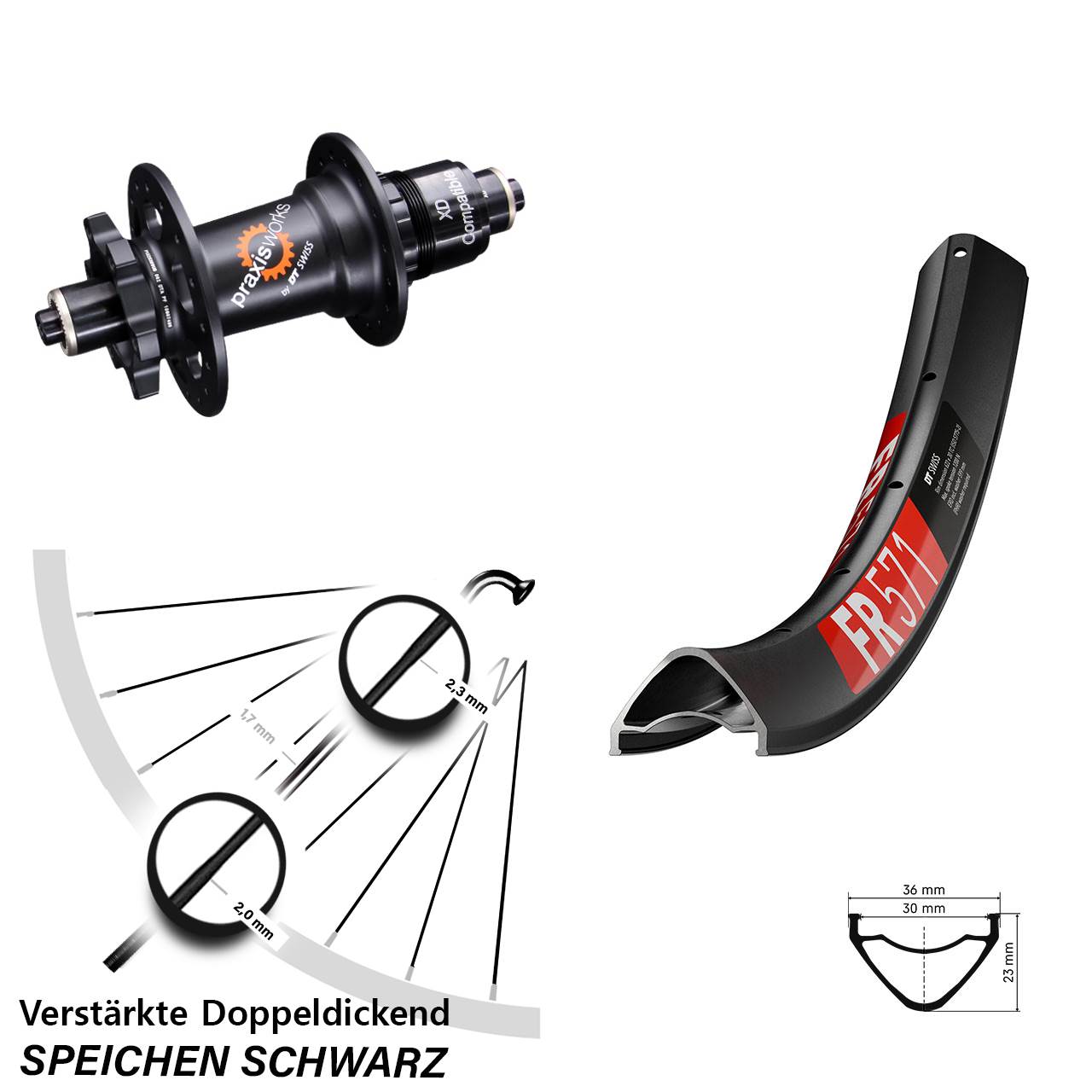 DT Swiss FR571 350 27,5 Zoll Hinterrad 6-Loch QR XD