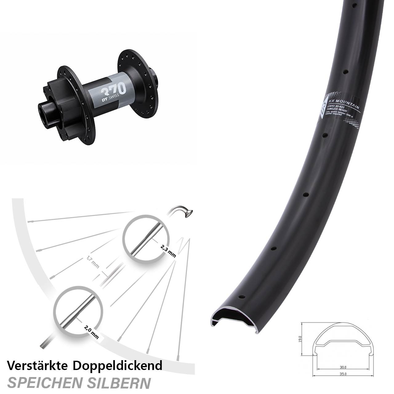 Disc Vorderrad 29 Zoll KX Mountain TR DT Swiss 370 15x100