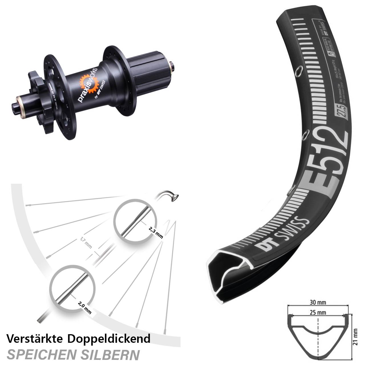 Hinterrad 29 Zoll DT Swiss E 512-350 6-Loch 5x135 HG 8-11 fach