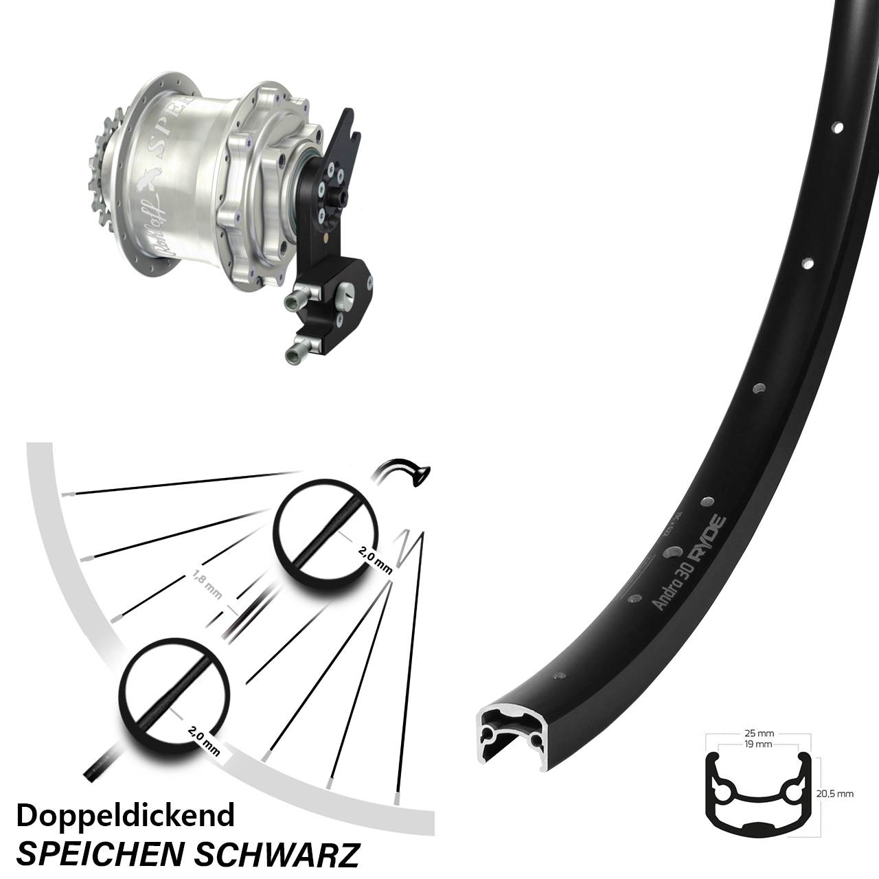 28-29 Zoll Hinteres Rad Ryde Andra 30 Disc mit Rohloff Speedhub CC OEM2 DB