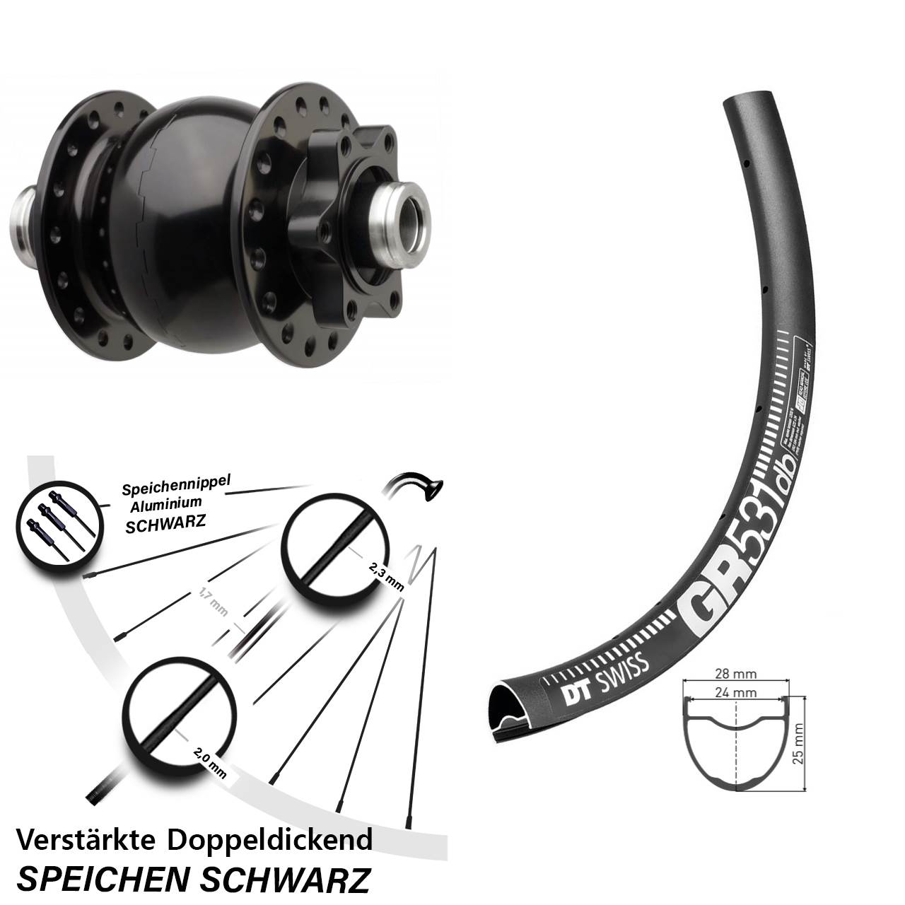 Vorderrad 27,5 Zoll DT Swiss GR 531 DB Disc 6-loch Boost SON 28-12 verstärkt Gravel