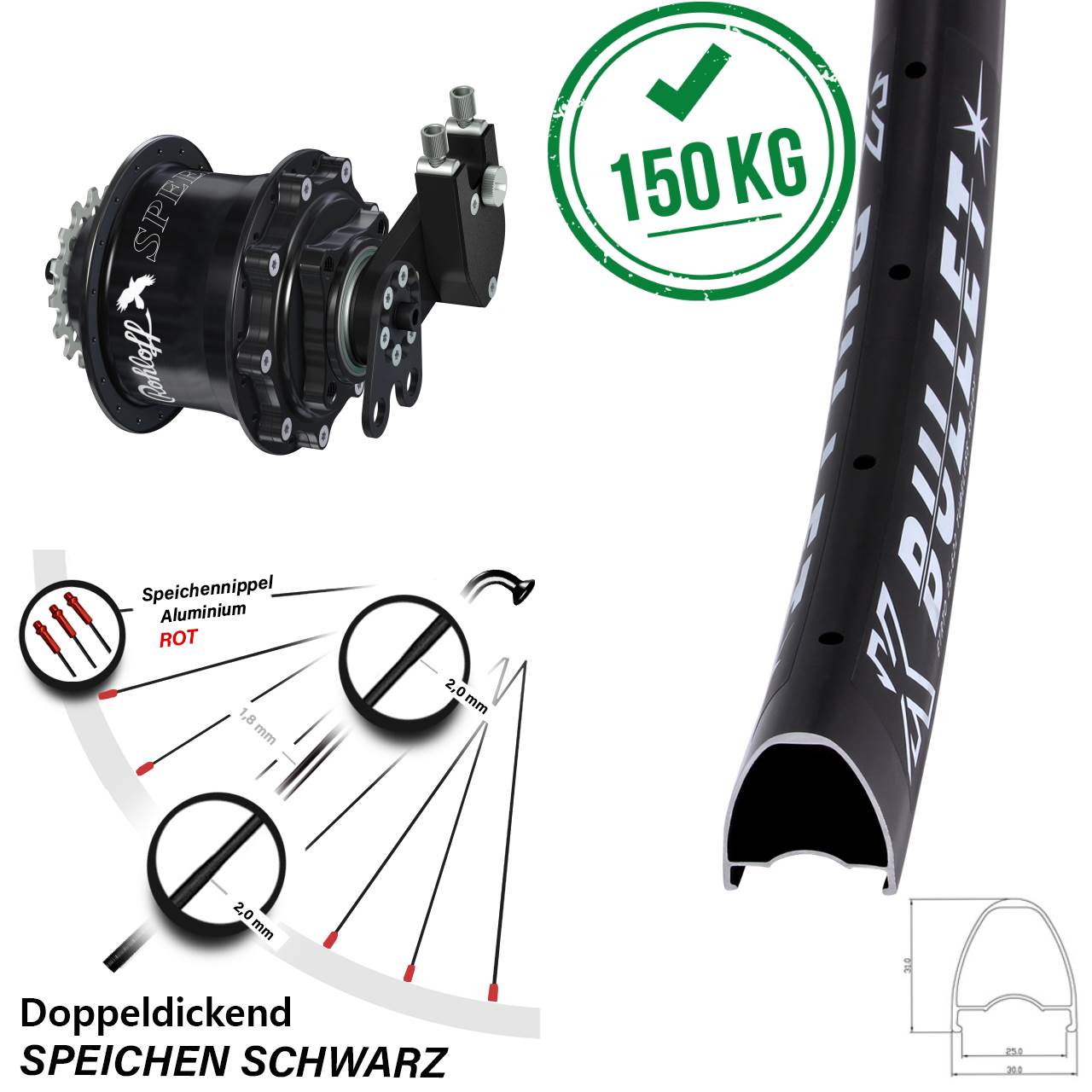KX Bullet Rohloff Speedhub 500/14 CC DB Tandem 28-29 Zoll Disc Hinterrrad