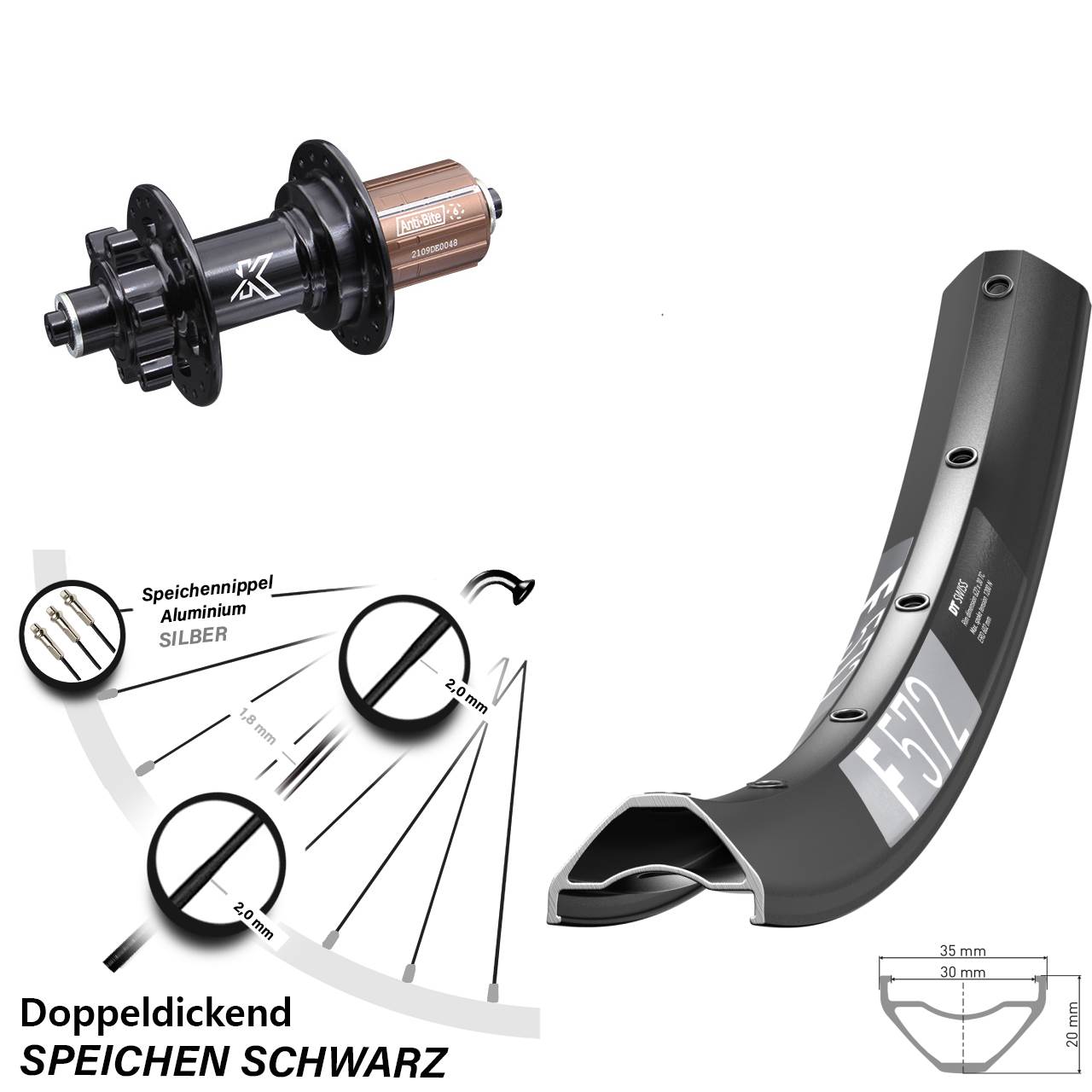 6-Loch Hinterrad QR 29 Zoll DT Swiss F572 KX-M 8-12 fach