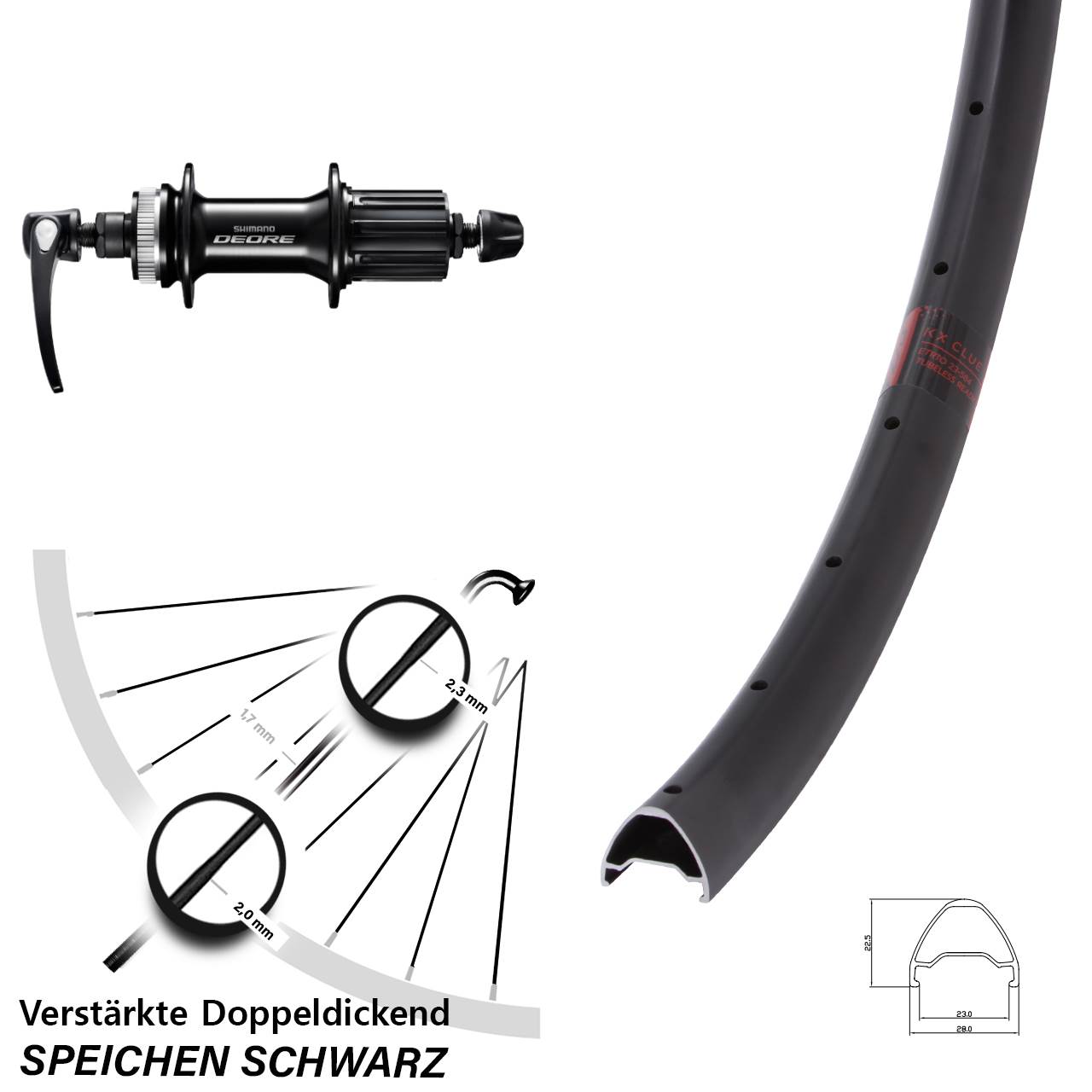 26 Zoll KX Clue Shimano Deore Disc Laufrad QR 8-11 fach