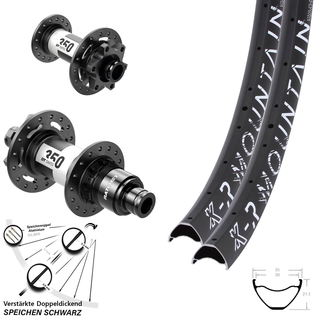 6-Loch Laufradsatz 29 Zoll KX-R Mountain DT Swiss 350 Ratchet 36 SRAM XD 15x100 12x142