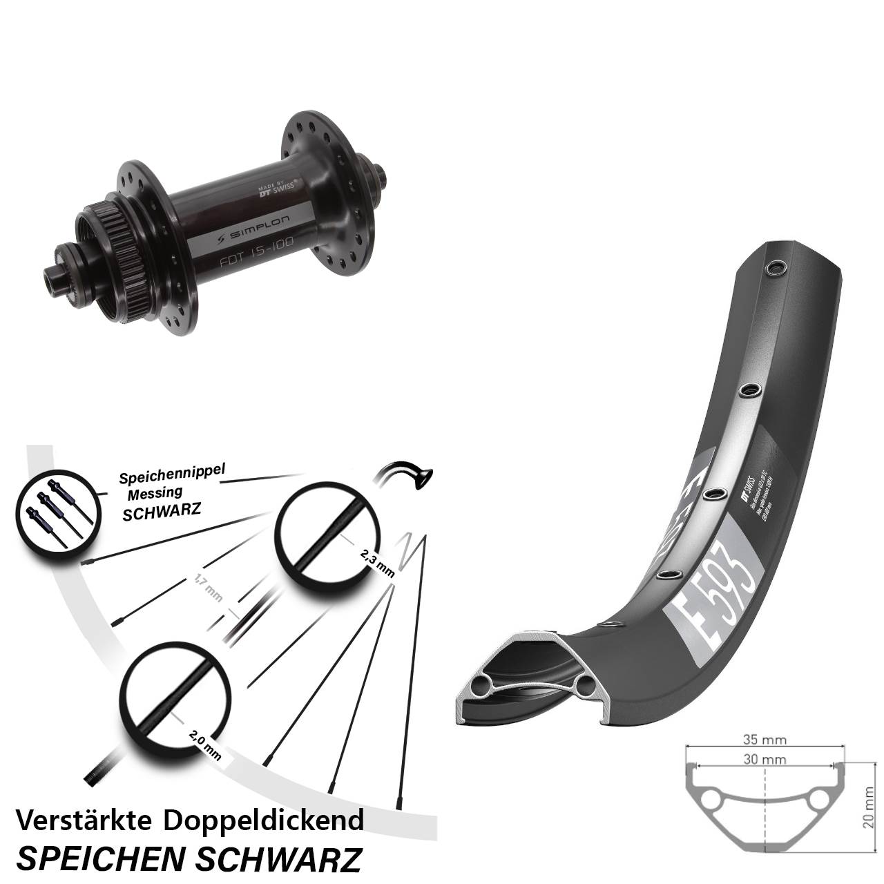 27,5 Zoll DT Swiss E593-370 Disc Laufrad für Schnellspanner
