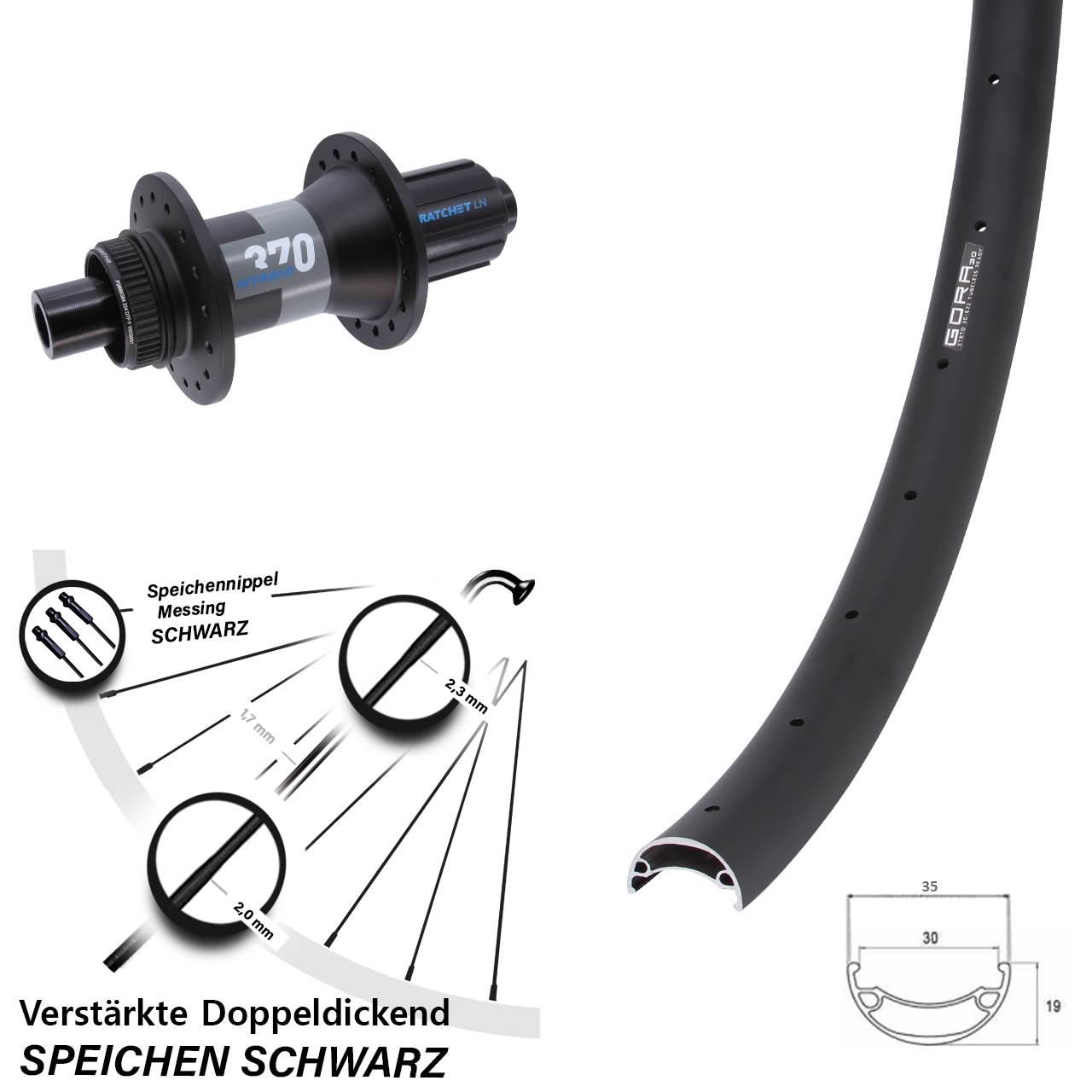 Boost Centerlock Hinterrad 12x148 29 Zoll Gora 30 DT Swiss 370 Hybrid 8-11 fach HG