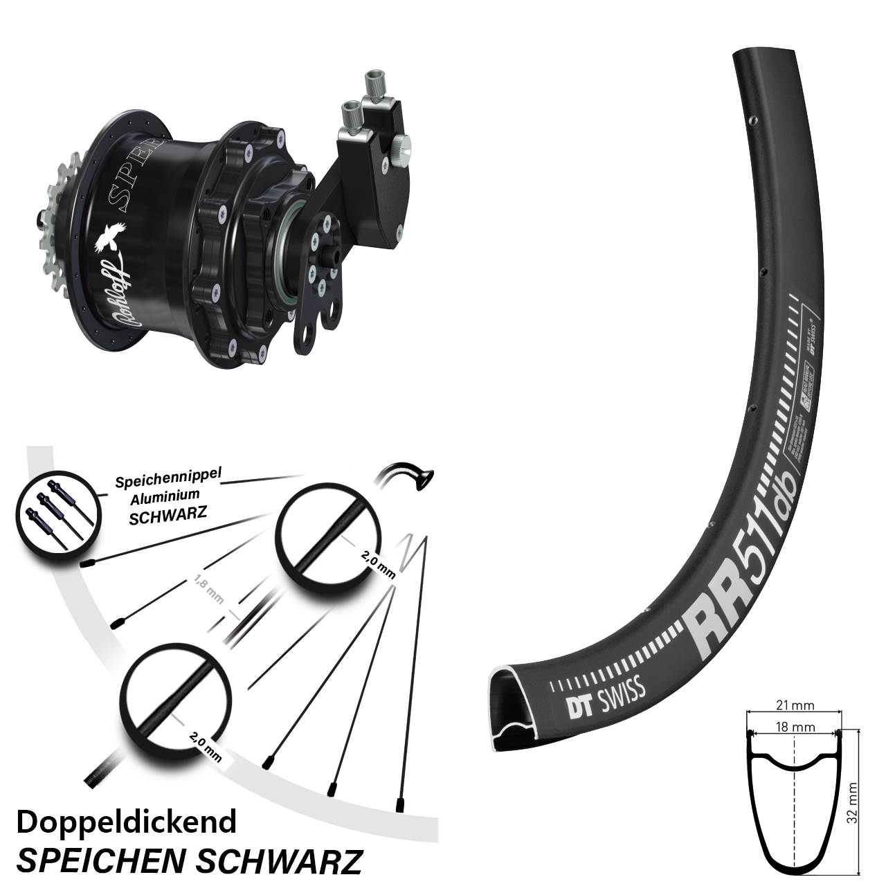 Hinterrad 28 Zoll DT Swiss RR 511 Disc Rohloff Speedhub 500/14 CC DB Tandem schwarz