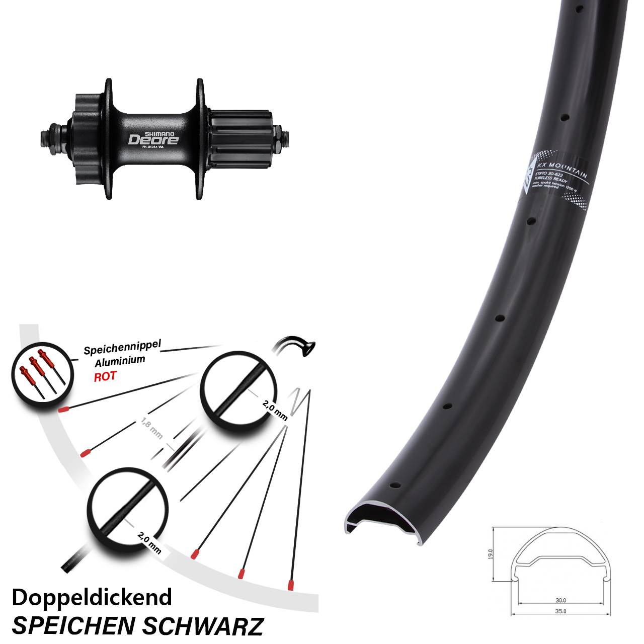 KX Mountain Shimano Deore 29 Zoll Disc Laufrad für Schnellspanner 8-11 fach