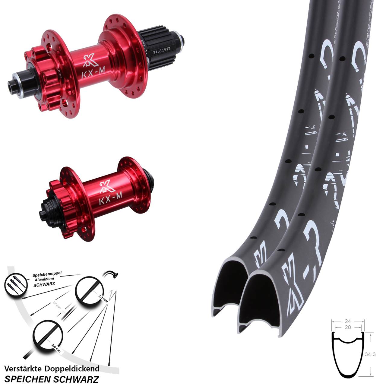 Disc Laufrad-Satz 28 Zoll KX-MR Road rot Shimano Micro Spline für Schnellspanner
