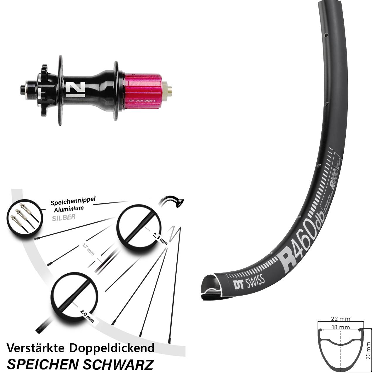 28 Zoll DT Swiss R 460 Novatec D792SB Disc Laufrad für Schnellspanner 8-12 fach HG