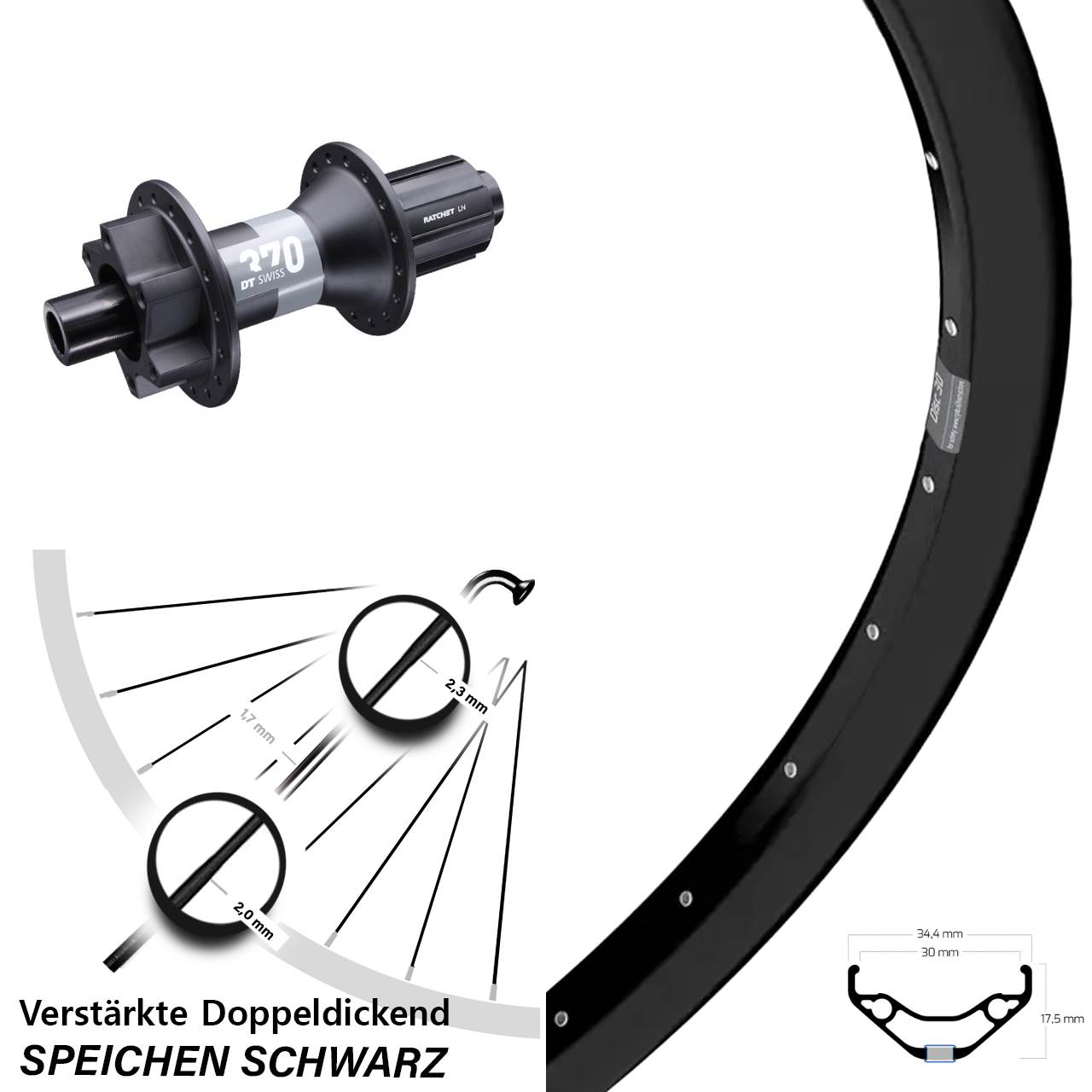 Hinterrad 29 Zoll Ryde Disc 30 DT Swiss 370 8-11 fach HG 12x148