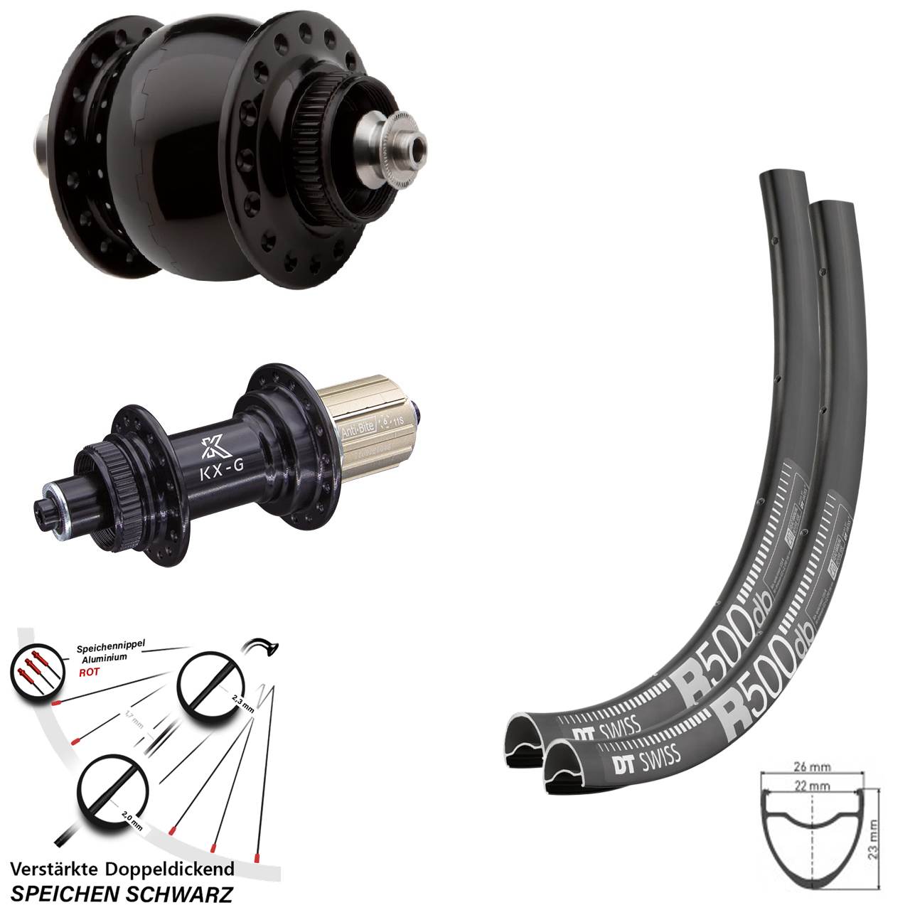 Disc Laufradsatz 29 Zoll DT Swiss R 500 KX-G SONdelux 8-12 fach HG für Schnellspanner