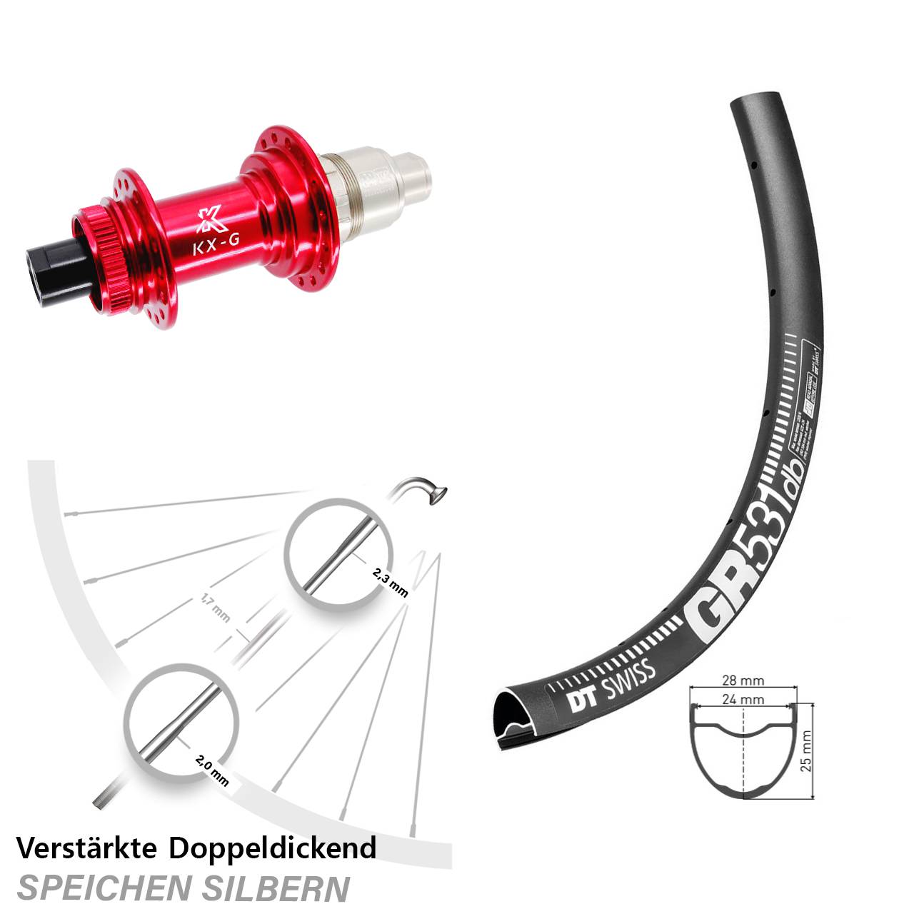 Disc Laufrad 28-29 Zoll DT Swiss GR531 KX-G rot XDR 11-12 fach 12x142
