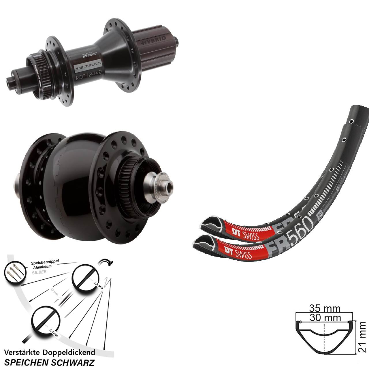 DT Swiss FR 560 370 Hybrid SON delux 26 Zoll Disc Laufradsatz QR 8-11 fach