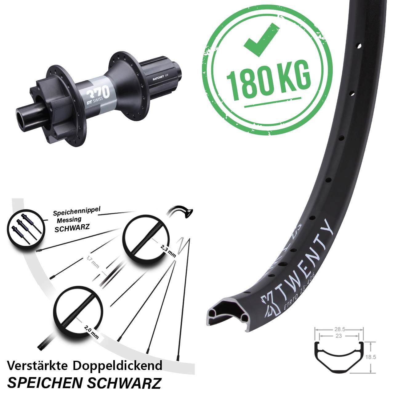 Disc Hinterrad 20 Zoll KX Twenty DT Swiss 370 8-11 fach HG 12x148 Boost