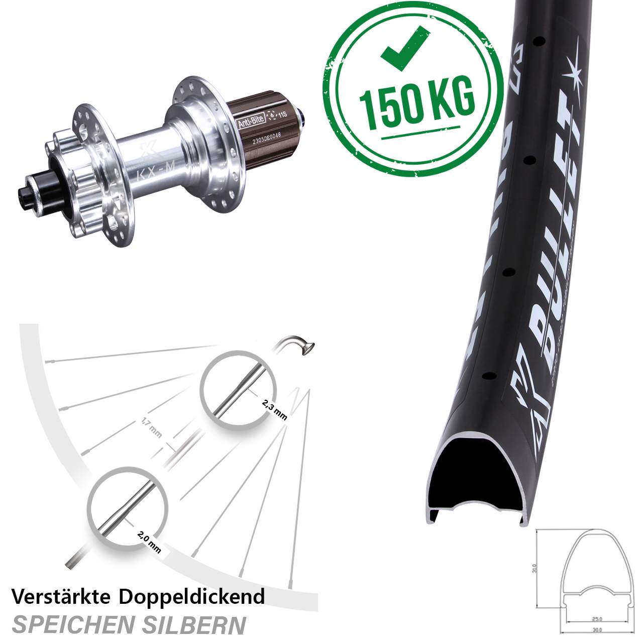 6-Loch Hinterrad QR 29 Zoll KX-M Bullet 8-12 fach