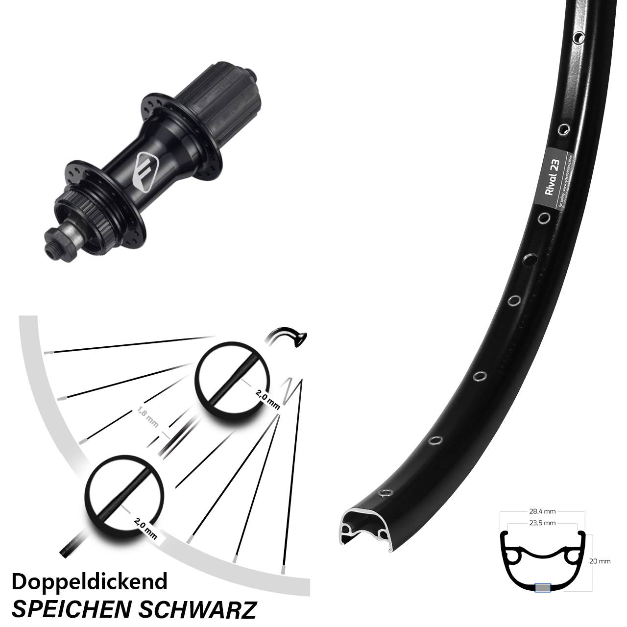 Ryde Rival 23 Formula CL52 27,5 Zoll Hinterrad Centerlock QR 8-11 fach HG