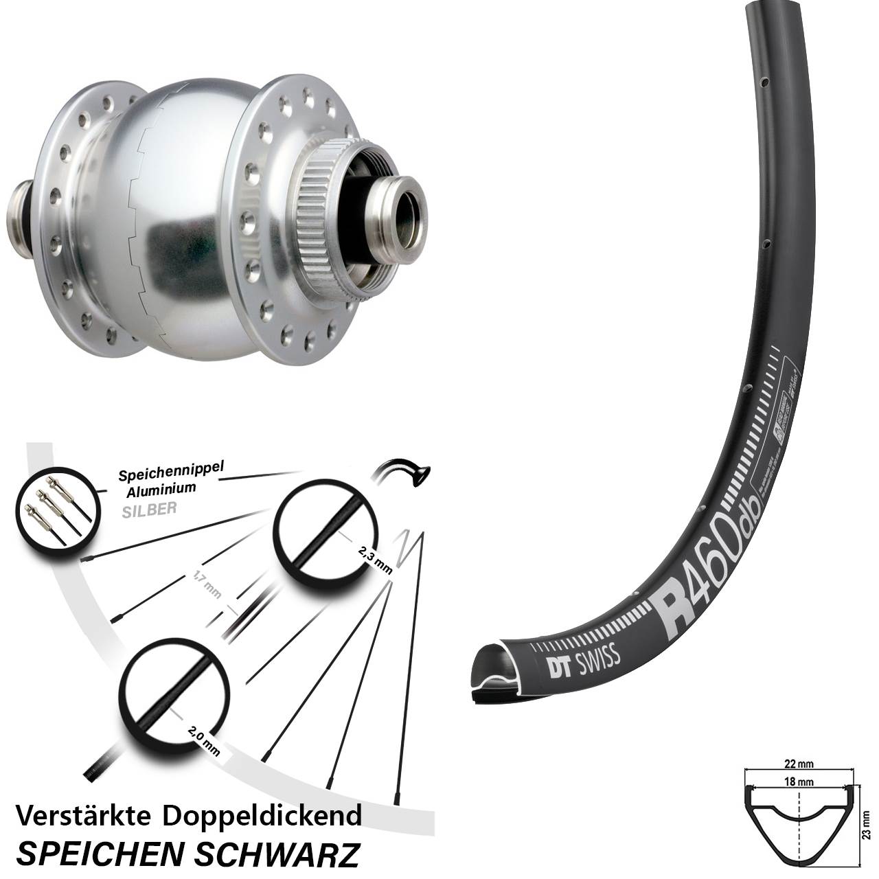 28 Zoll DT Swiss R 460 Disc SONdelux Nabendynamovorderrad