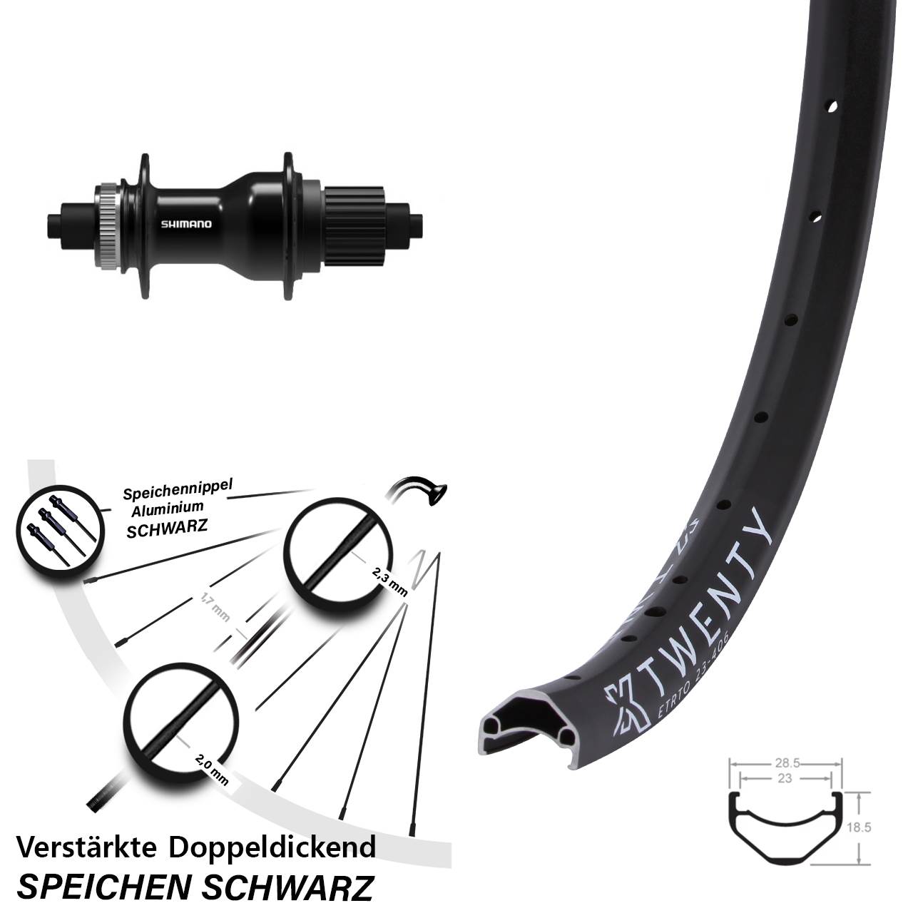 KX Twenty Shimano FH-QC500 20 Zoll Centerlock Hinterrad QR Micro Spline