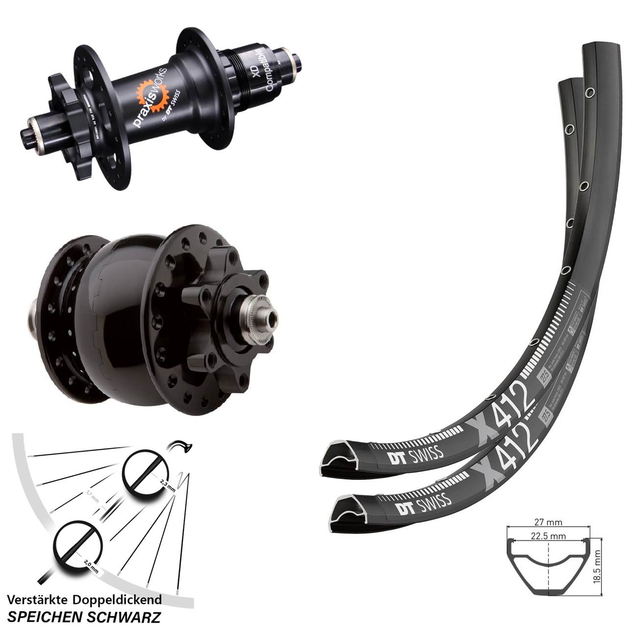29 Zoll Laufradsatz 6-Loch DT Swiss X 412-350 SON 28 SRAM XD für Schnellspanner