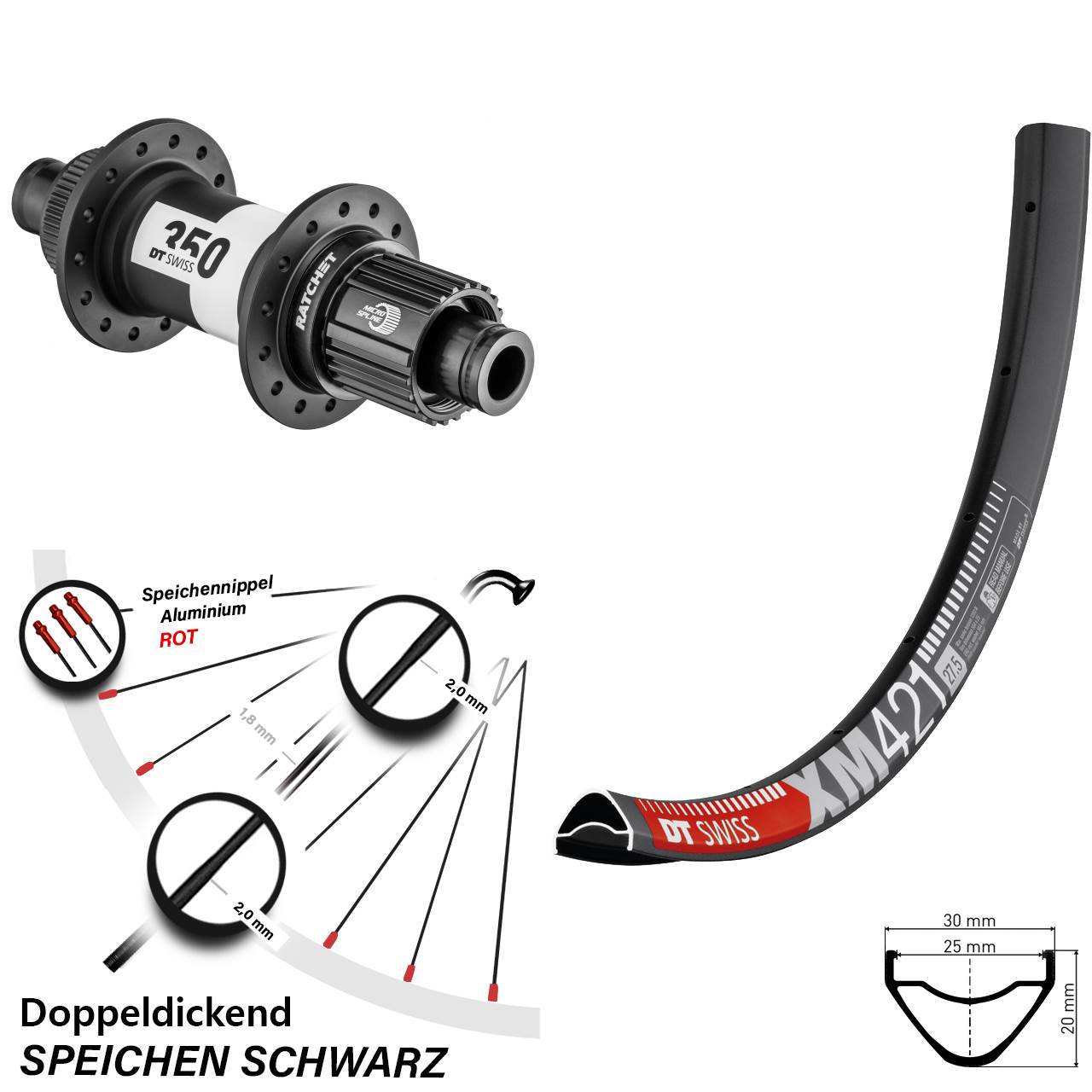 27,5 Zoll DT Swiss XM 421 Hinterrad 350 Centerlock Micro Spline 12x148