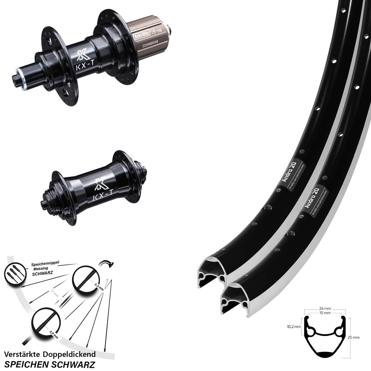 Ryde Andra 20 KX-T 4-fach gelagert 28 Zoll Laufrad-Satz QR 8-11 fach