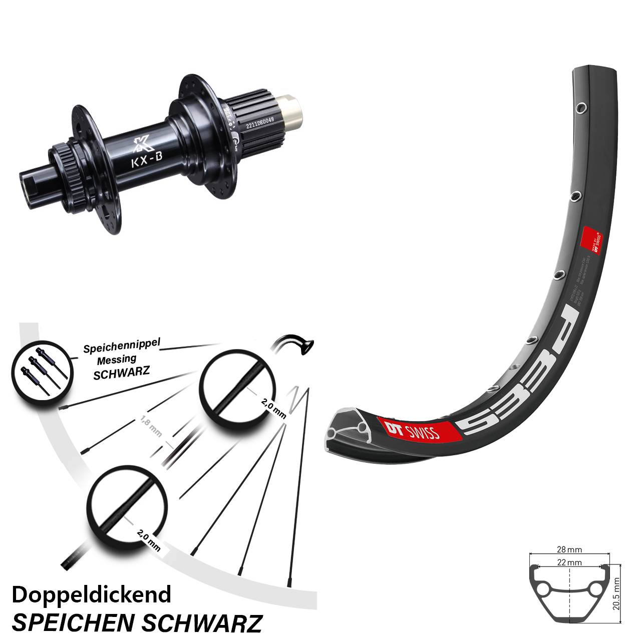 Laufrad 27,5 Zoll DT Swiss 533D Disc KX-B Centerlock 12/148 Boost Micro Spline schwarz