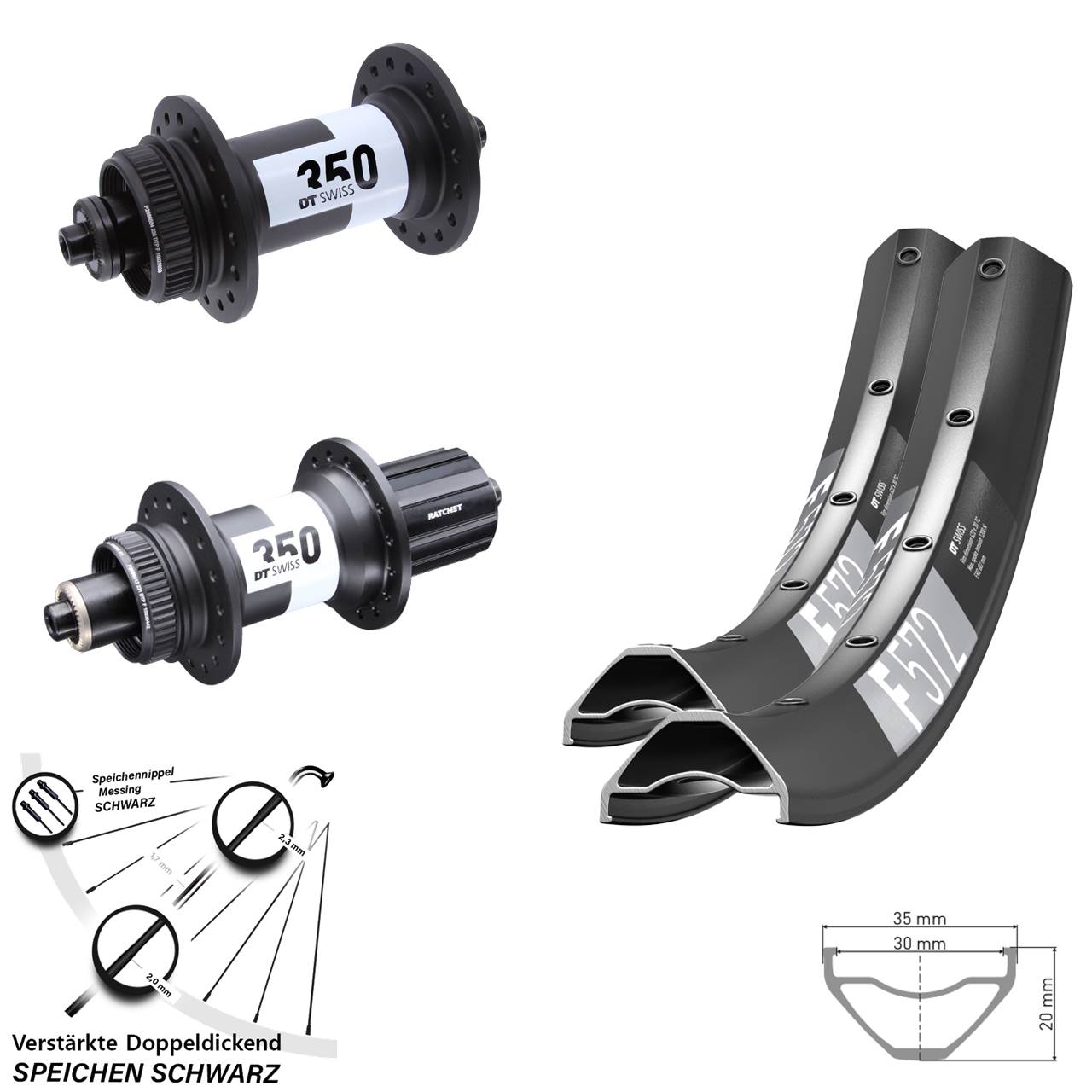 27,5 Zoll DT Swiss F 572 350 Laufradsatz Centerlock für Schnellspanner 8-11 fach