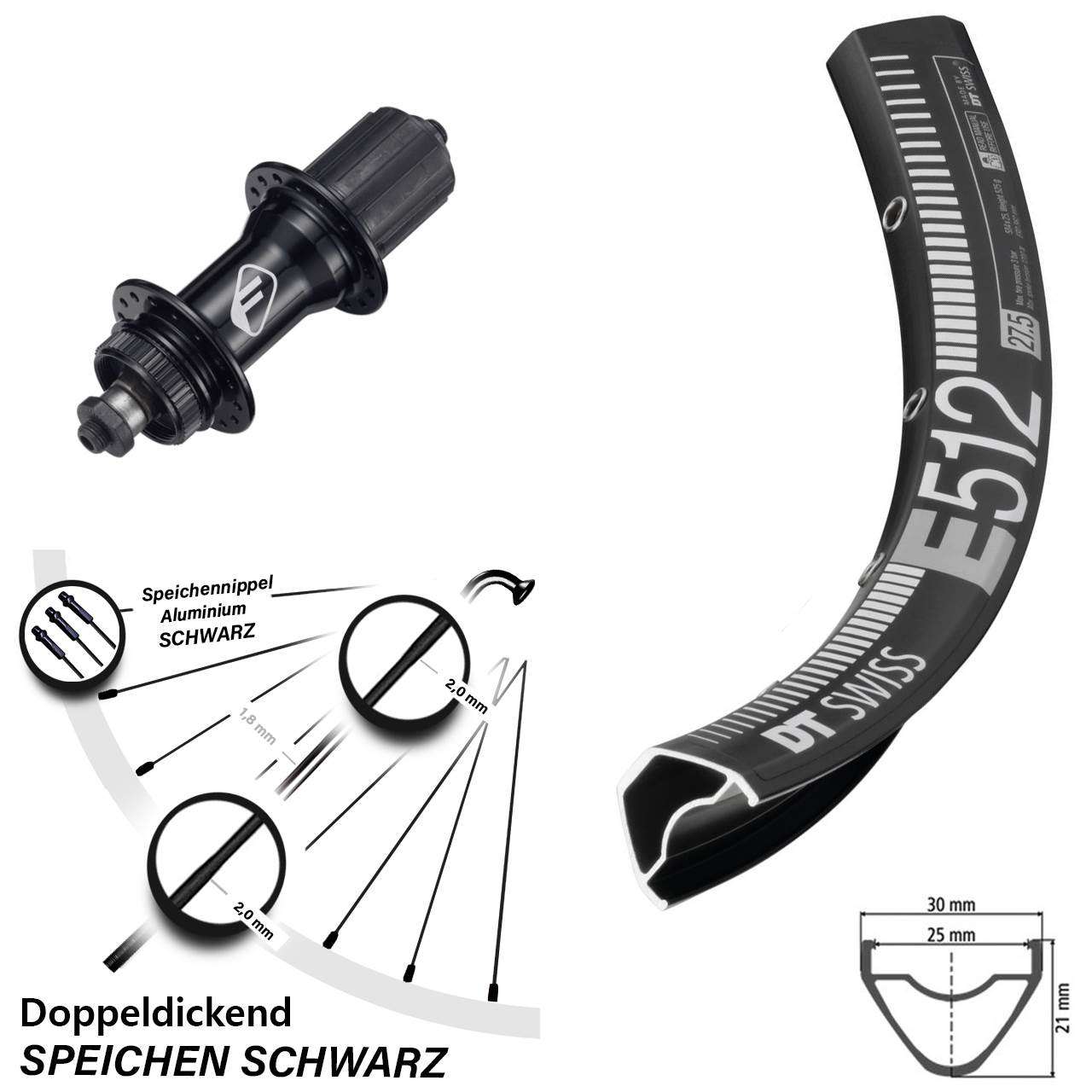 Hinterrad Centerlock für Schnellspanner 27,5 Zoll DT Swiss E512 Formula CL-52 8-11 fach HG