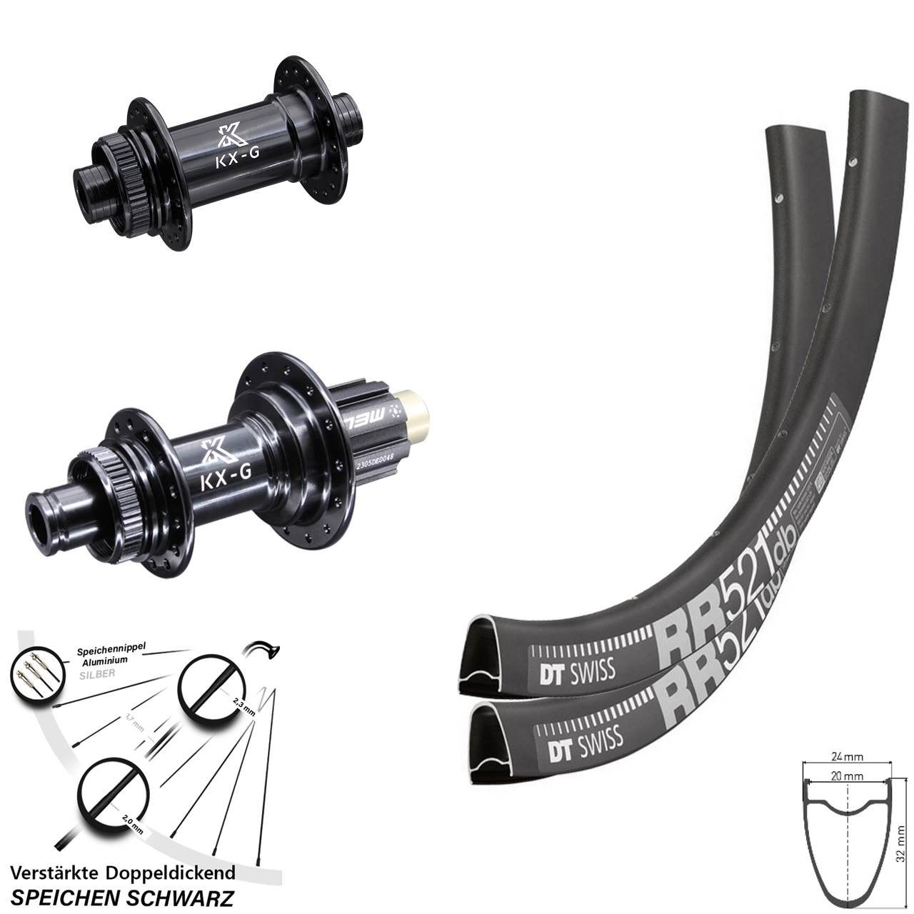 28 Zoll DT Swiss RR 521 KX-G Laufradsatz Centerlock 15x100 12x142 Campagnolo N3W