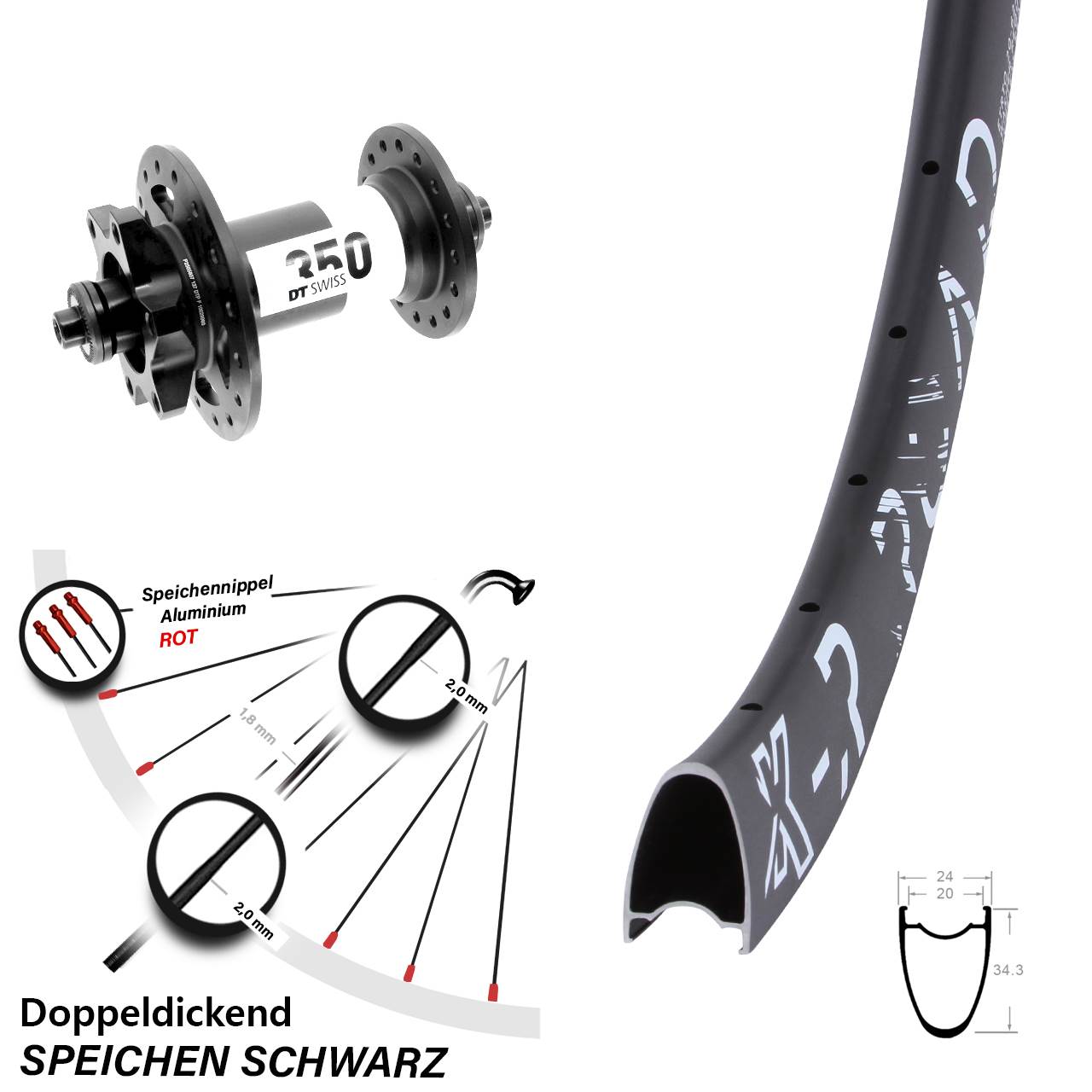 28 Zoll KX-R Road DT Swiss 350 Vorderrad 6-Loch für Schnellspanner