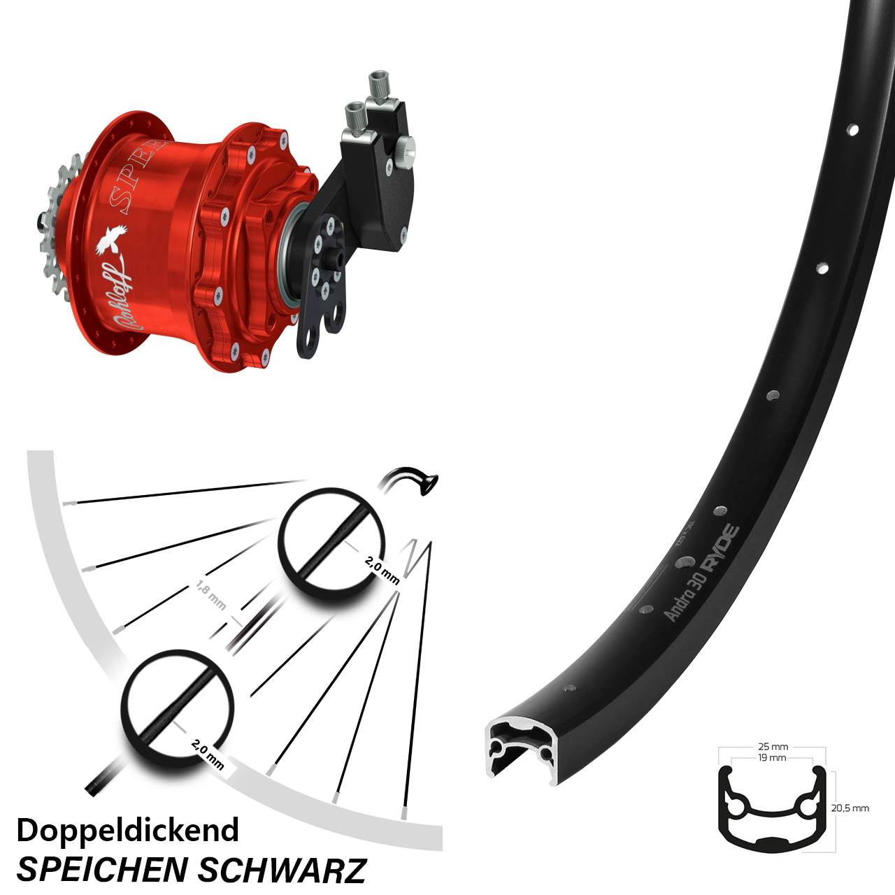 28 Zoll Ryde Andra 30 Disc Rohloff Speedhub CC DB Tandem rot