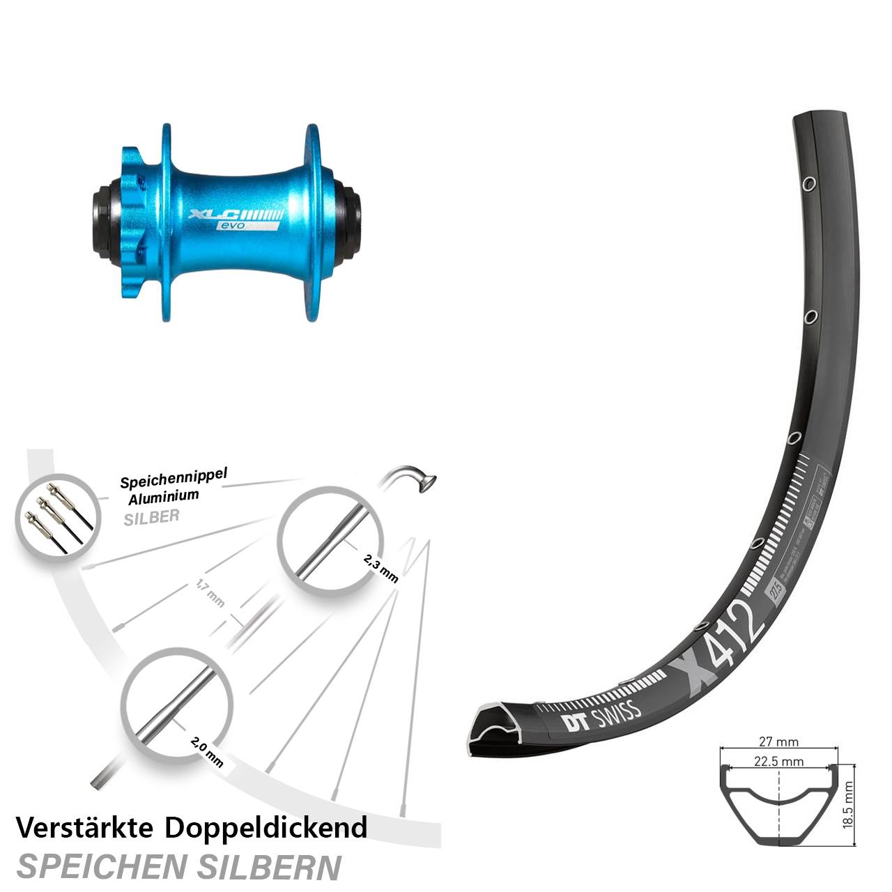 29 Zoll DT Swiss X 412 XLC Evo blau Disc Laufrad 15x100